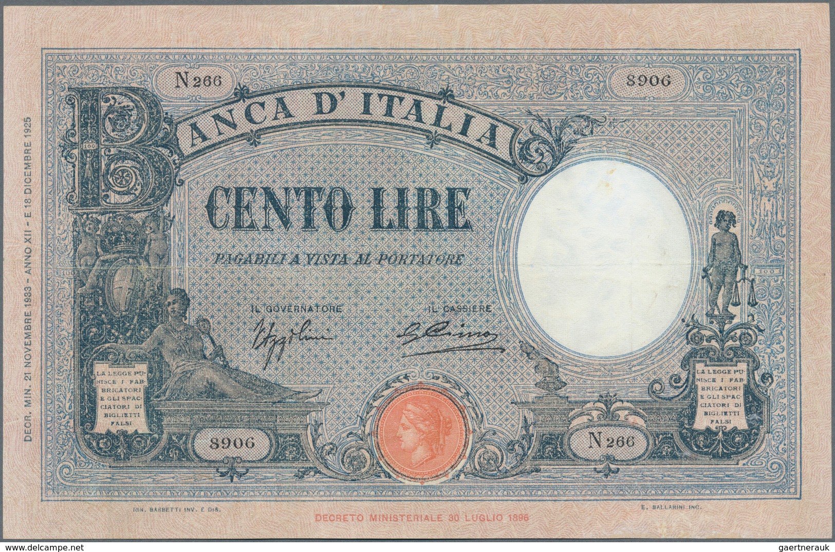 Italy / Italien: Set Of 6 Notes Of 100 Lire 1926/28/29/33/34 P. 50, All Used With Folds, Border Tear - Sonstige & Ohne Zuordnung