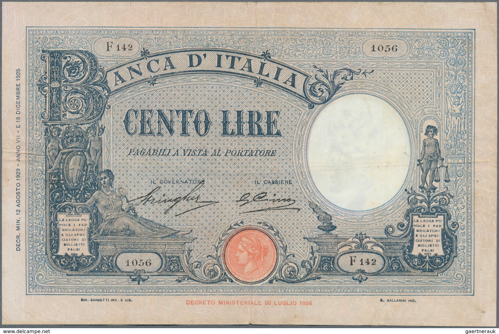 Italy / Italien: Set Of 6 Notes Of 100 Lire 1926/28/29/33/34 P. 50, All Used With Folds, Border Tear - Sonstige & Ohne Zuordnung