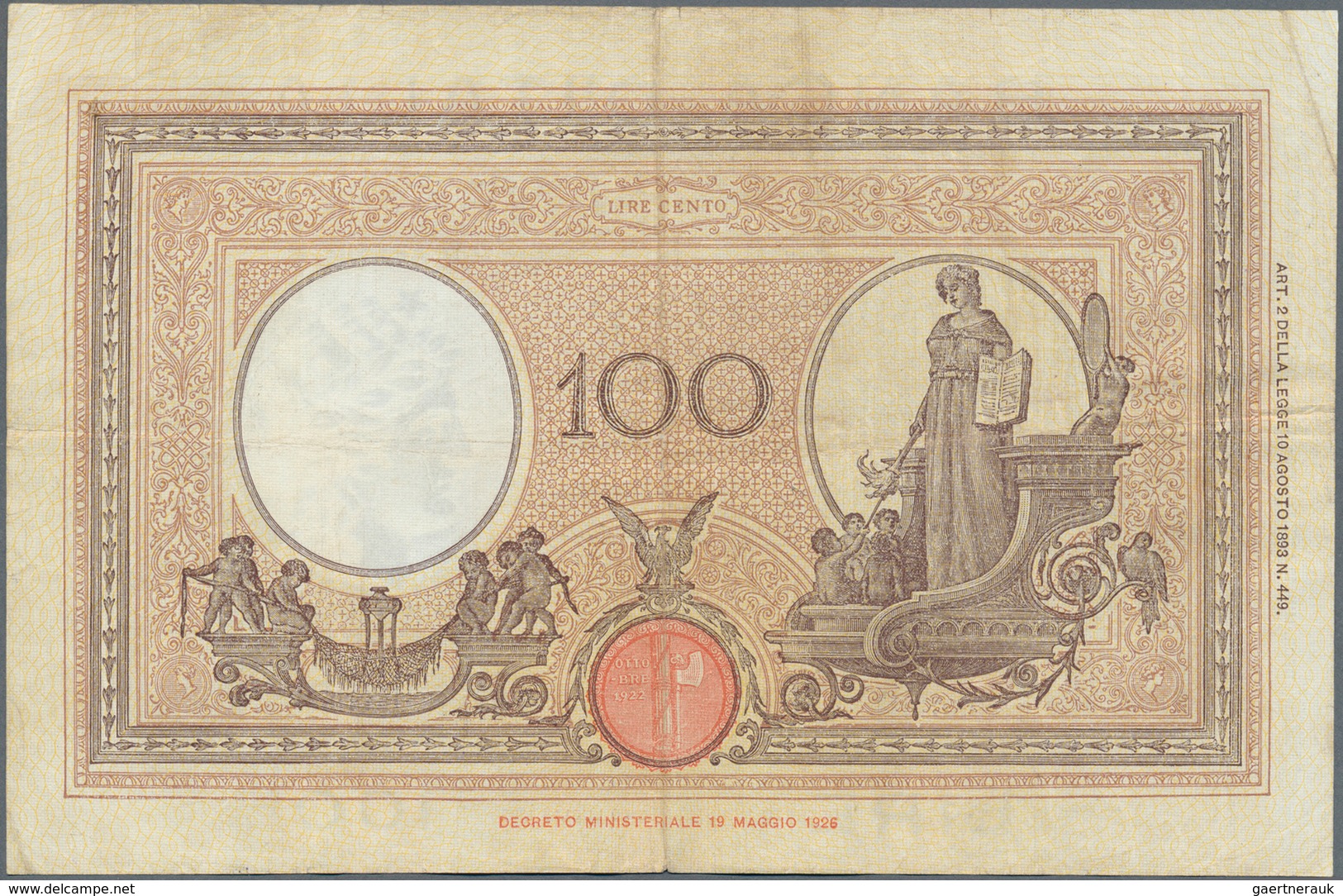 Italy / Italien: Set Of 6 Notes Of 100 Lire 1926/28/29/33/34 P. 50, All Used With Folds, Border Tear - Otros & Sin Clasificación