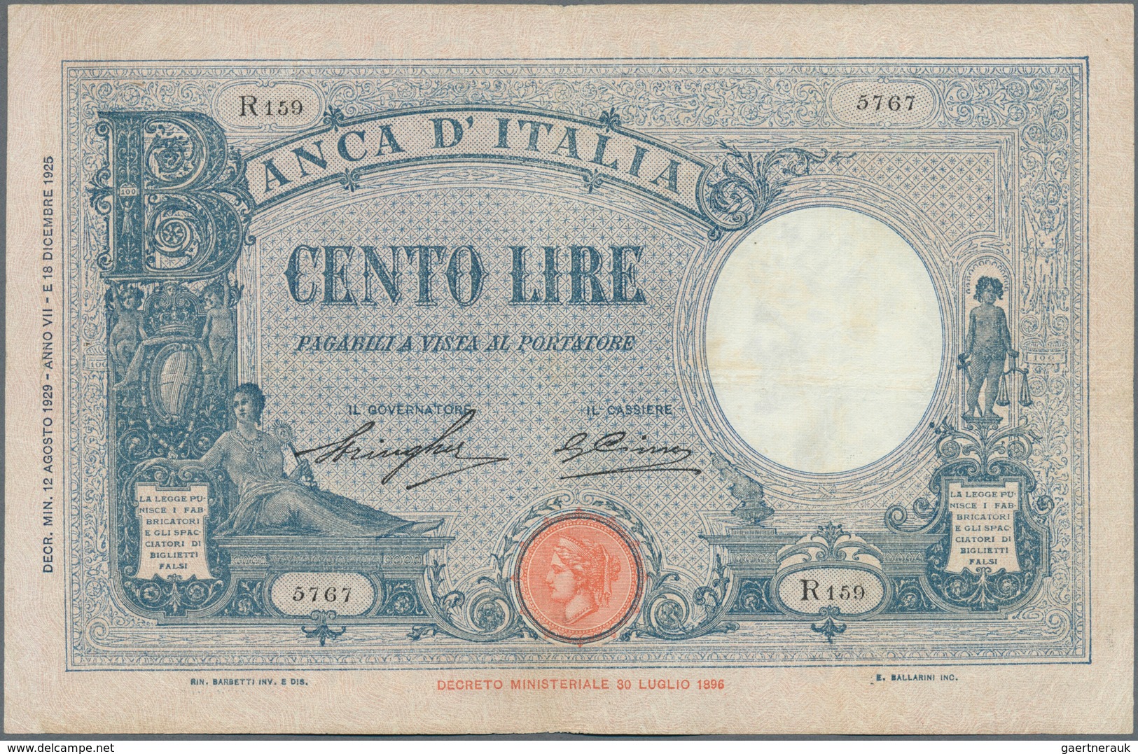 Italy / Italien: Set Of 6 Notes Of 100 Lire 1926/28/29/33/34 P. 50, All Used With Folds, Border Tear - Andere & Zonder Classificatie