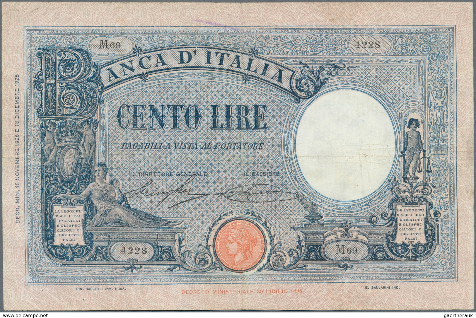 Italy / Italien: set of 6 notes of 100 Lire 1926/28/29/33/34 P. 50, all used with folds, border tear