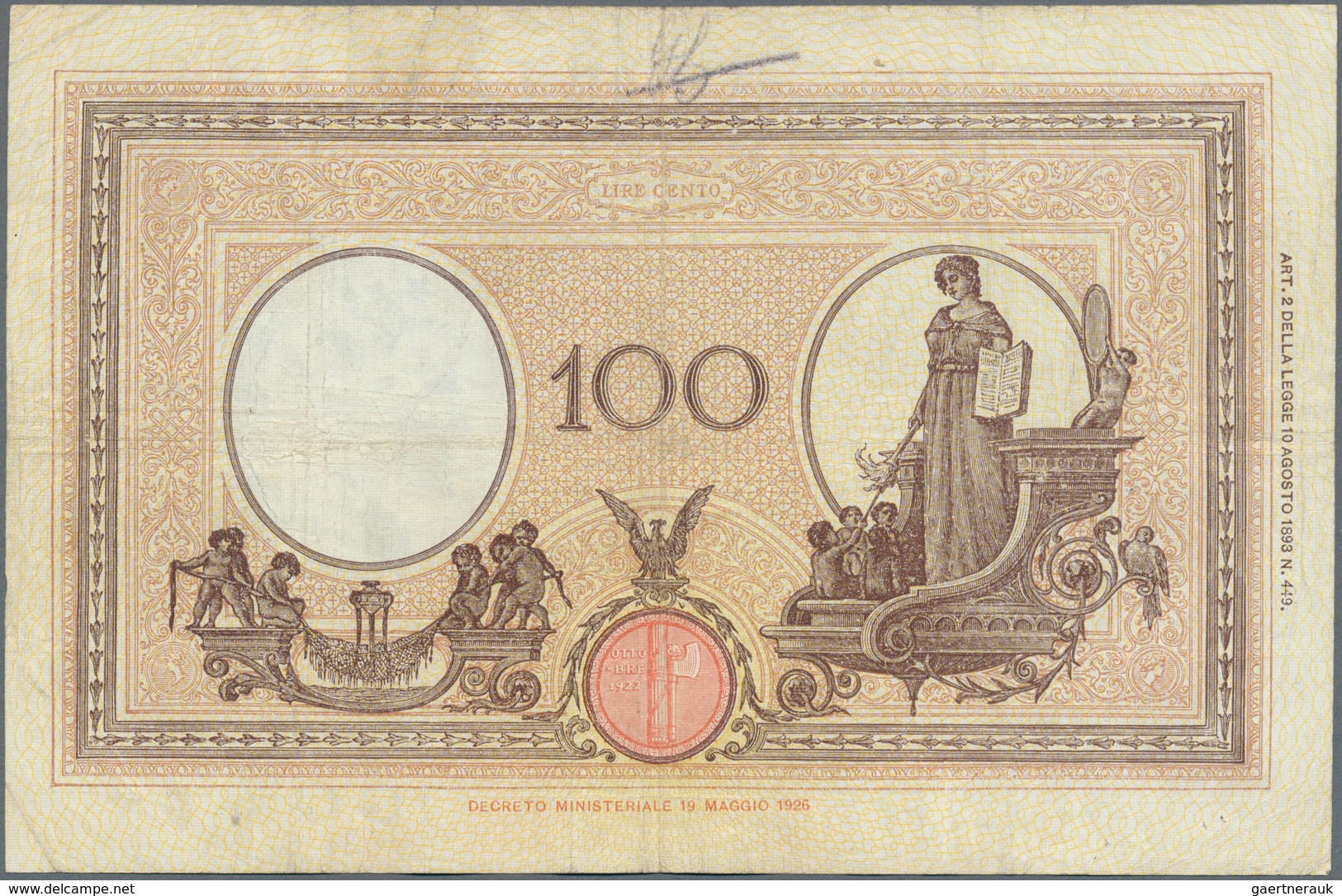 Italy / Italien: set of 6 notes of 100 Lire 1926/28/29/33/34 P. 50, all used with folds, border tear