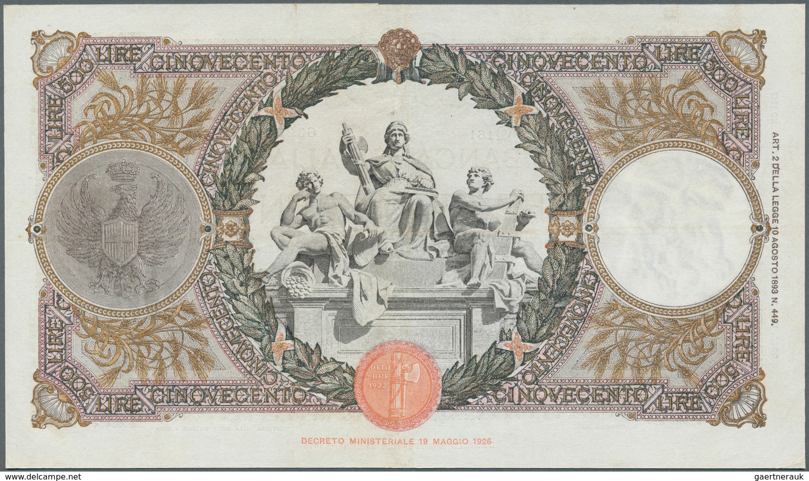 Italy / Italien: 500 Lire 1940 P. 51d, Only Light Folds In Paper, Probably Pressed But Still Very Cr - Otros & Sin Clasificación