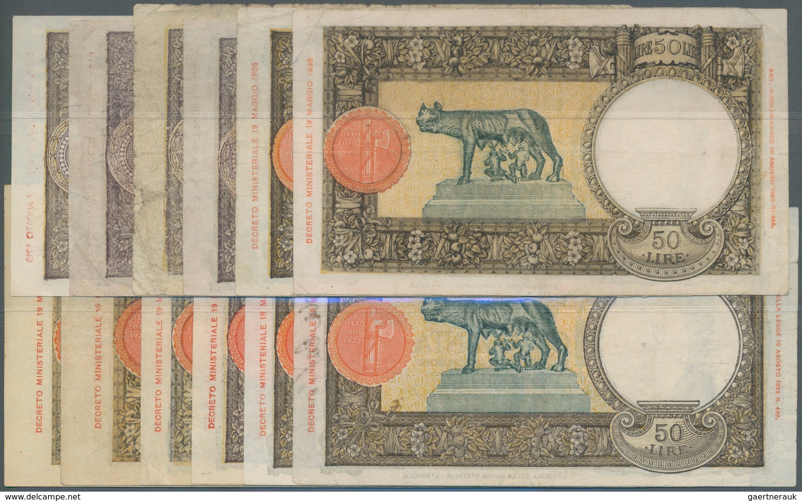 Italy / Italien: Set Of 12 Notes 50 Lire 1937/38/41/42/43/44 P. 54, 57 In Different Conditions From - Andere & Zonder Classificatie