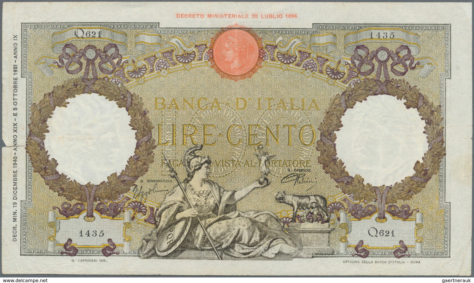 Italy / Italien: Set Of 8 Notes 100 Lire 1937/39/40/42 P. 55, All Used With Folds, Border Tears Poss - Otros & Sin Clasificación