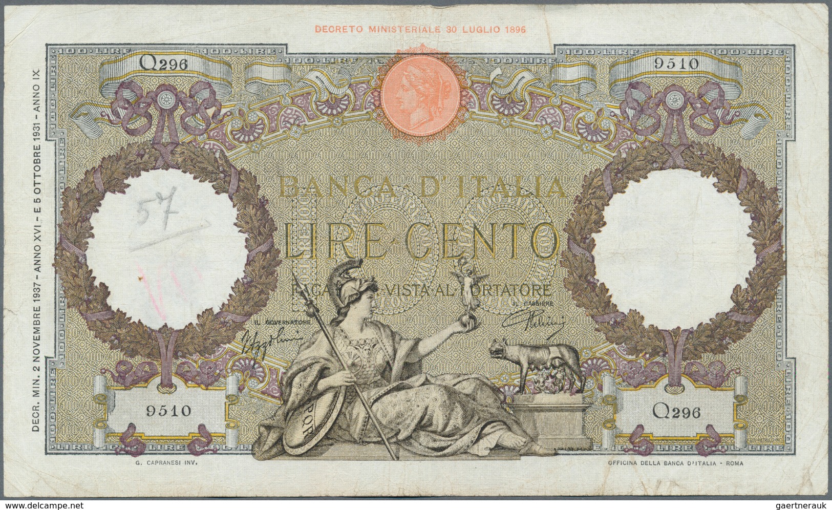 Italy / Italien: set of 8 notes 100 Lire 1937/39/40/42 P. 55, all used with folds, border tears poss