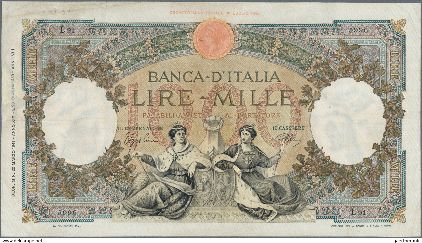 Italy / Italien: Set Of 2 Notes 1000 Lire 1941 & 42 P. 56, 63, The Note From 1941 In A Bit Stronger - Andere & Zonder Classificatie