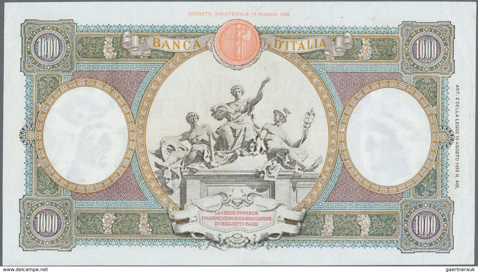 Italy / Italien: 1000 Lire 1940 P. 56c, Used With Folds But Pressed, No Holes, Still Strongness In P - Sonstige & Ohne Zuordnung