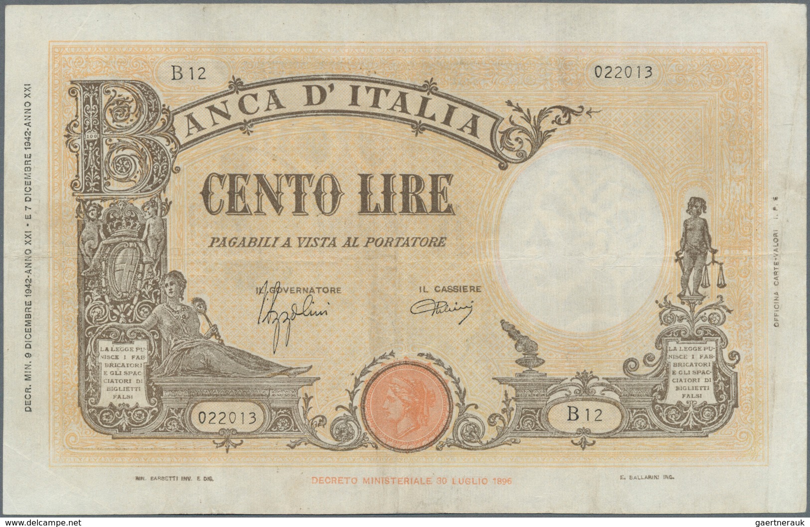 Italy / Italien: Set Of 5 Notes 100 Lire 1942/43 P. 59, All Notes In Similar Condition With Light Fo - Otros & Sin Clasificación