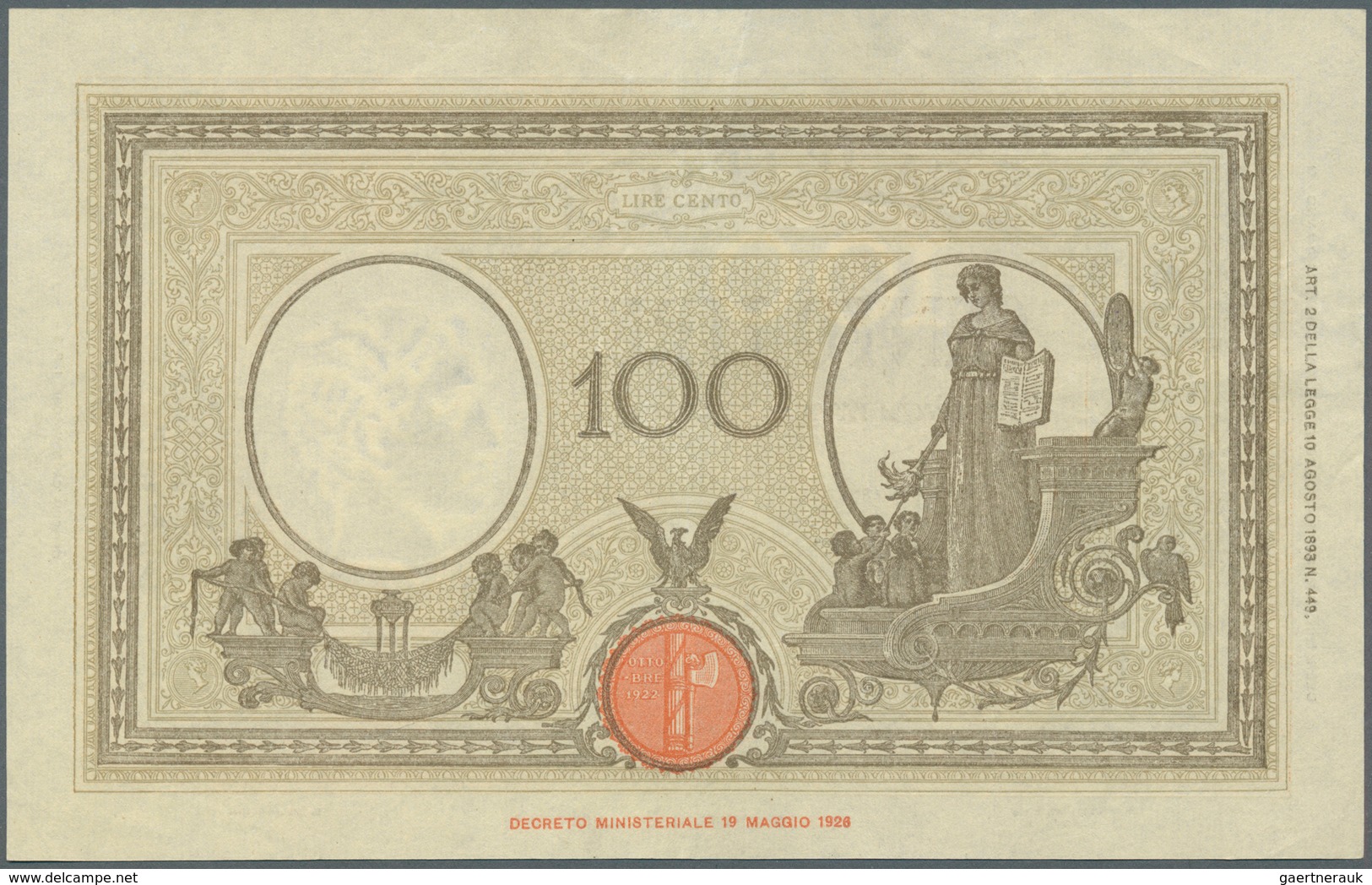 Italy / Italien: 100 Lire 1943 P. 59, Light Center Fold, Pressed But Still Very Strong Paper With Cr - Sonstige & Ohne Zuordnung