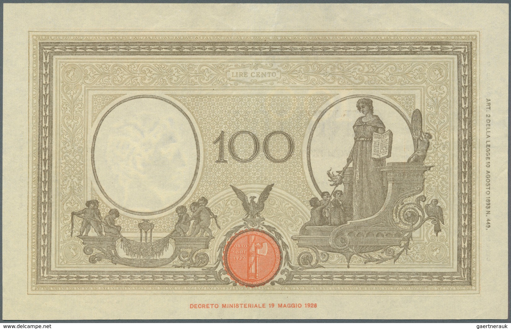 Italy / Italien: 100 Lire 1943 P. 59, Light Center Fold, Pressed But Still Very Strong Paper With Cr - Otros & Sin Clasificación