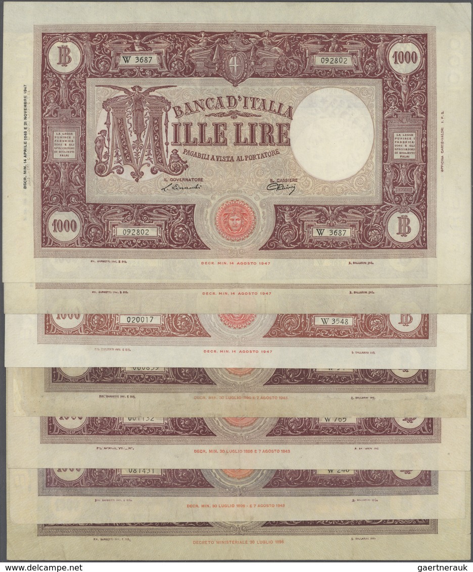 Italy / Italien: Set Of 7 Notes 1000 Lire 1942/43/47 P. 62, 72, 81, All Used With Folds, Probably Pr - Andere & Zonder Classificatie