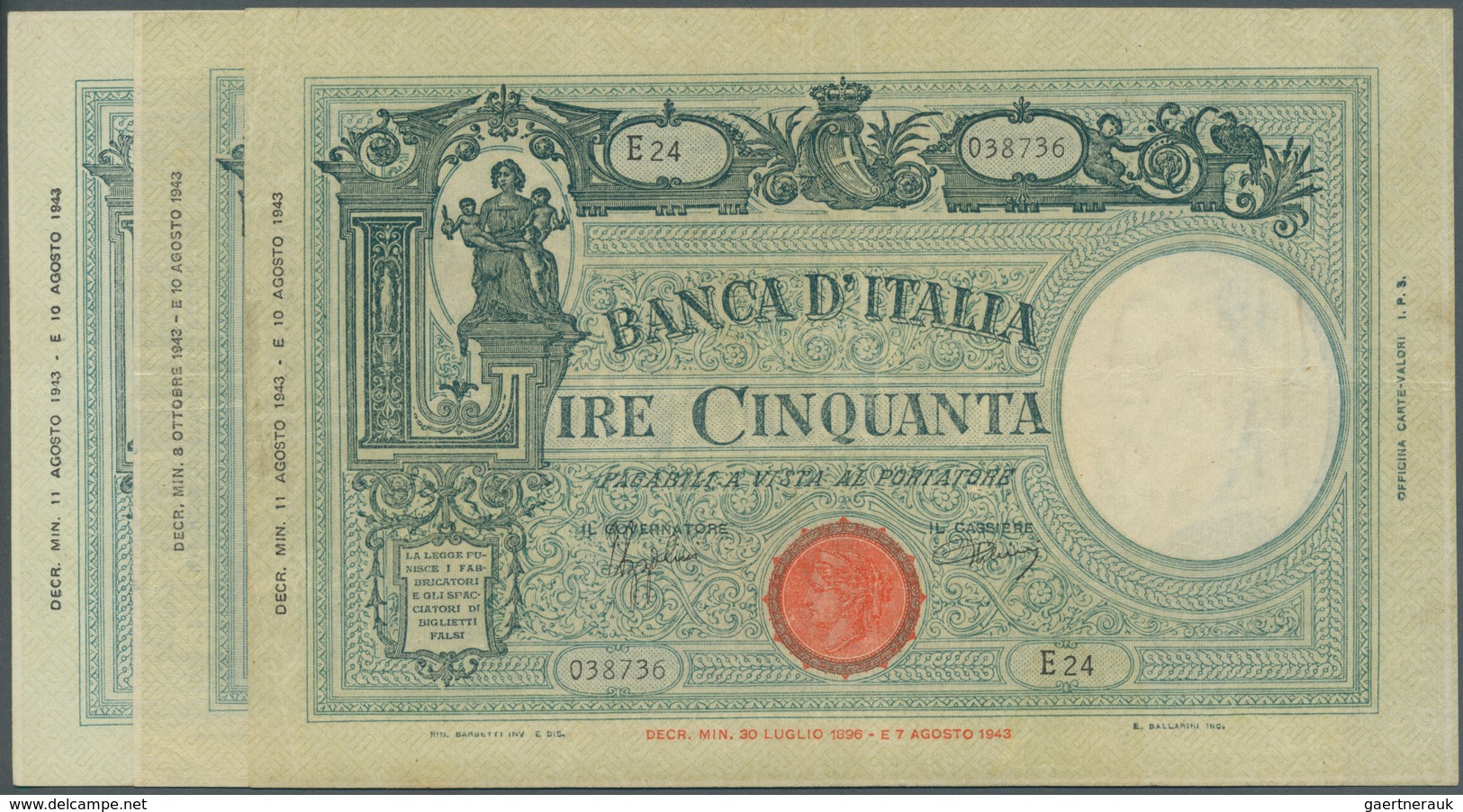 Italy / Italien: Set Of 3 Notes 50 Lire 1943 P. 64, All In Similar Conditoin, Used With Folds, But S - Otros & Sin Clasificación