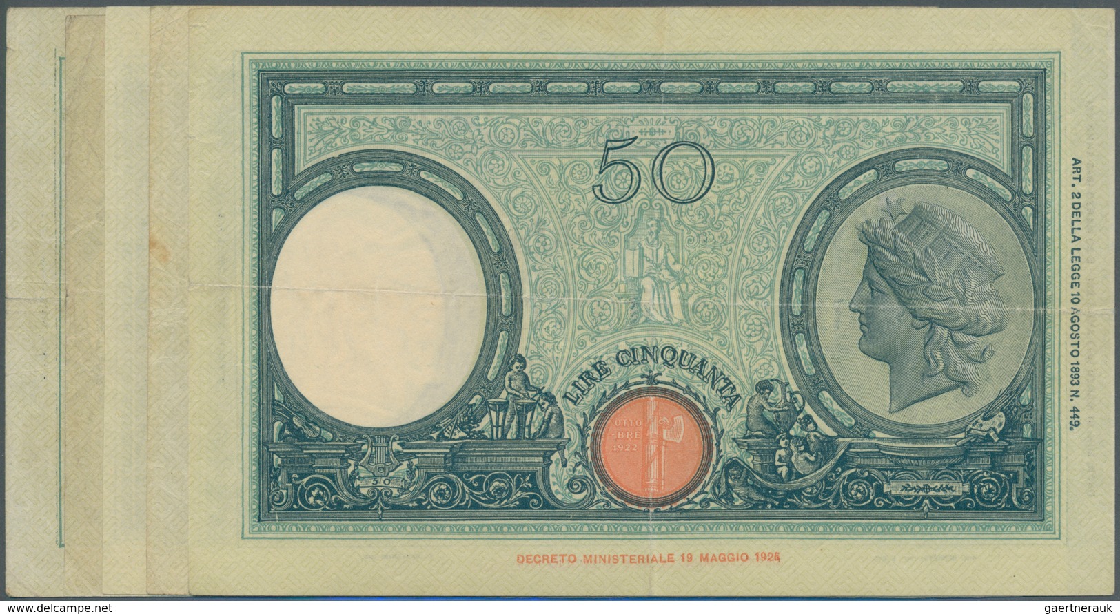 Italy / Italien: Set Of 5 Notes 50 Lire 1943 P. 65, All In Similar Conditoin, Used With Folds, But S - Autres & Non Classés