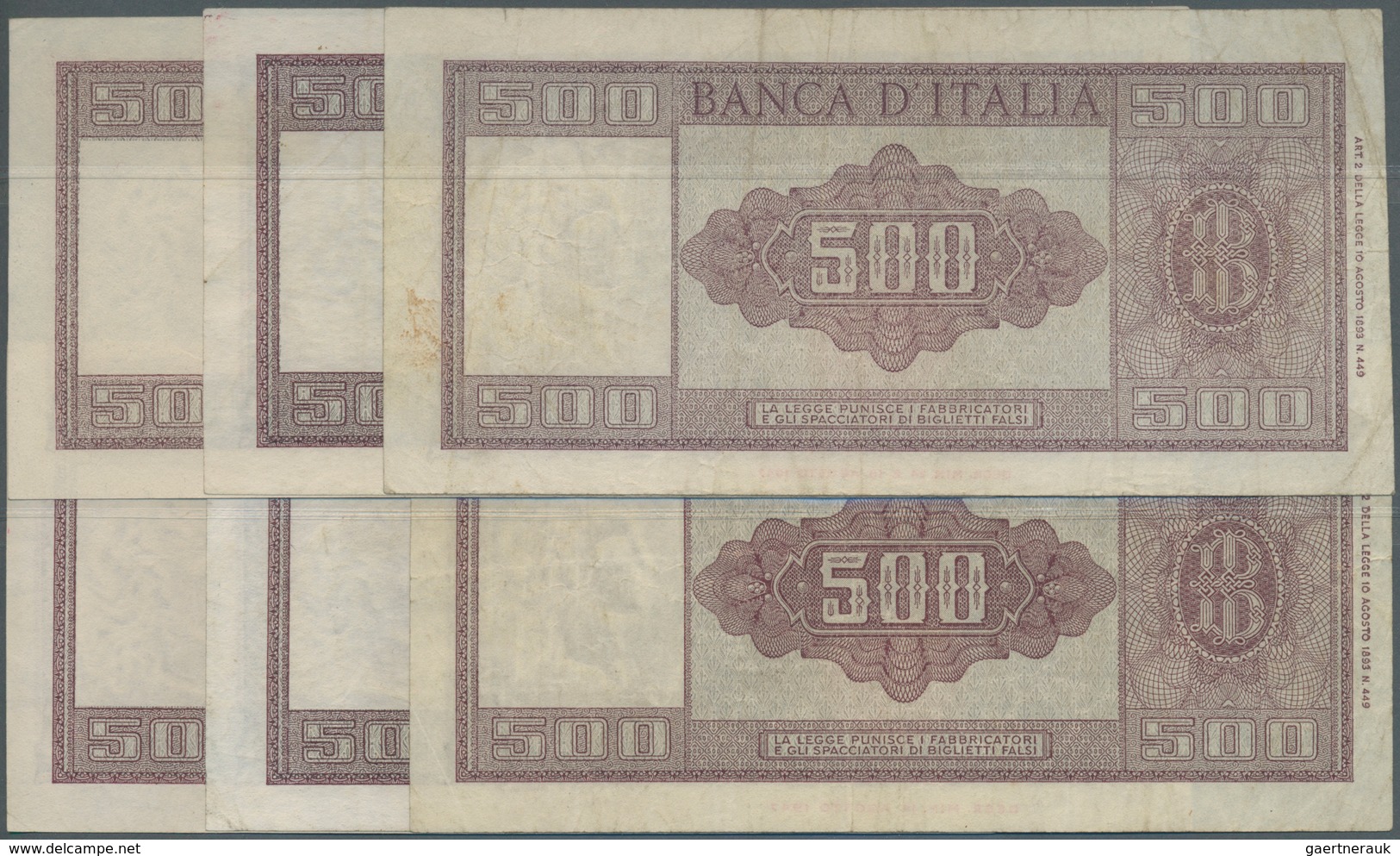 Italy / Italien: Set Of 6 Notes 500 Lire 1947, 1961 P. 80a, B, All Notes In Similar Condition, All P - Sonstige & Ohne Zuordnung