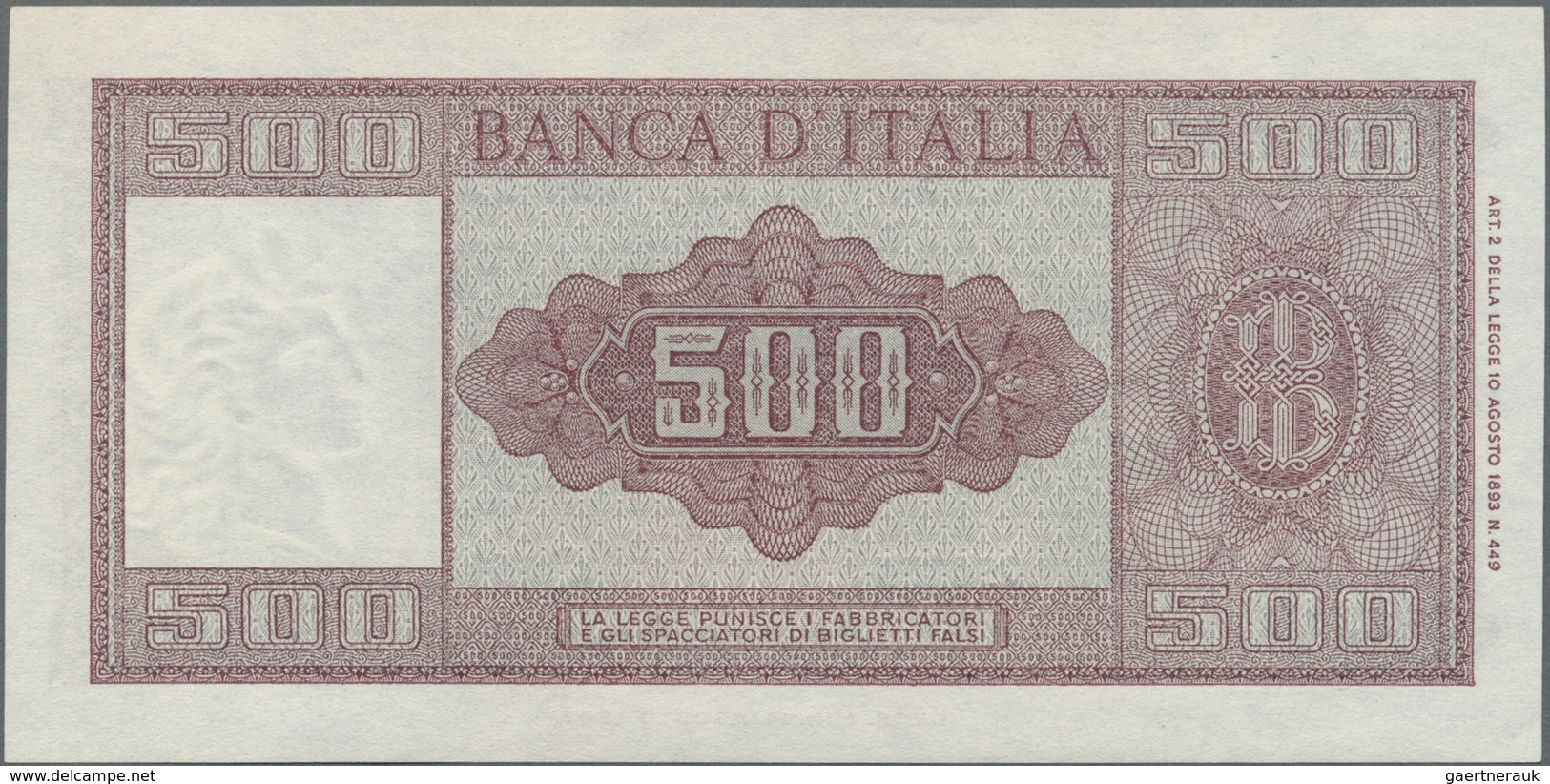 Italy / Italien: 500 Lire 1961 P. 80b, Crisp Original Paper, Not Washed Or Pressed, Nice Embossing O - Andere & Zonder Classificatie