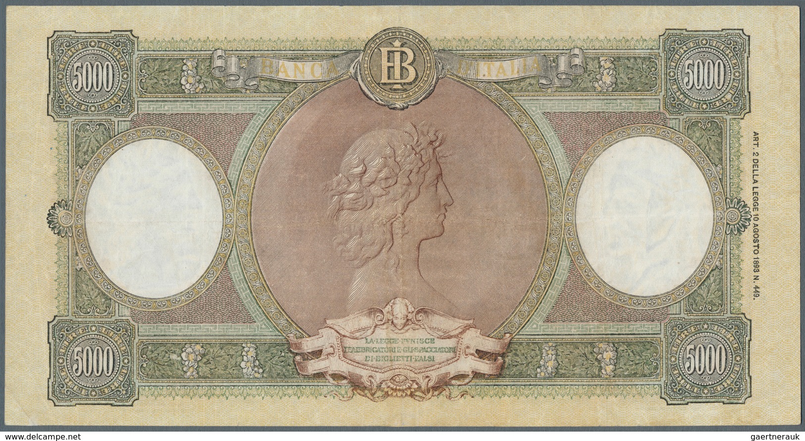 Italy / Italien: 5000 Lire 1947 P. 85a, Light Folds In Paper, Washed And Pressed But Still Strong Pa - Sonstige & Ohne Zuordnung