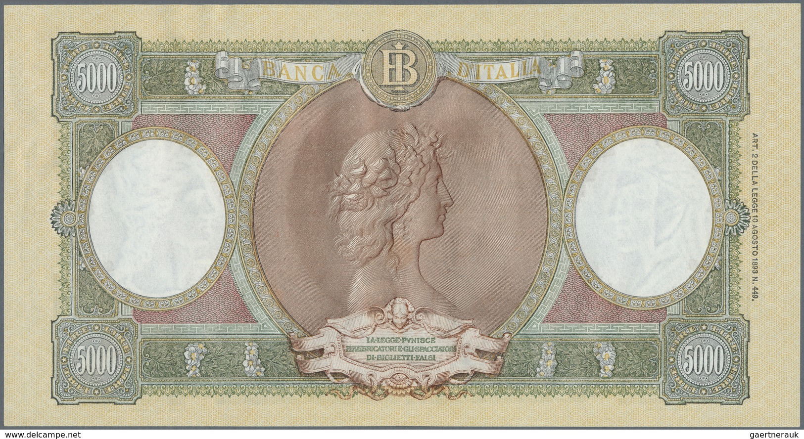 Italy / Italien: 5000 Lire 1949 P. 85b, Very Nice Condition Note With Crisp Paper, Bright Original C - Andere & Zonder Classificatie