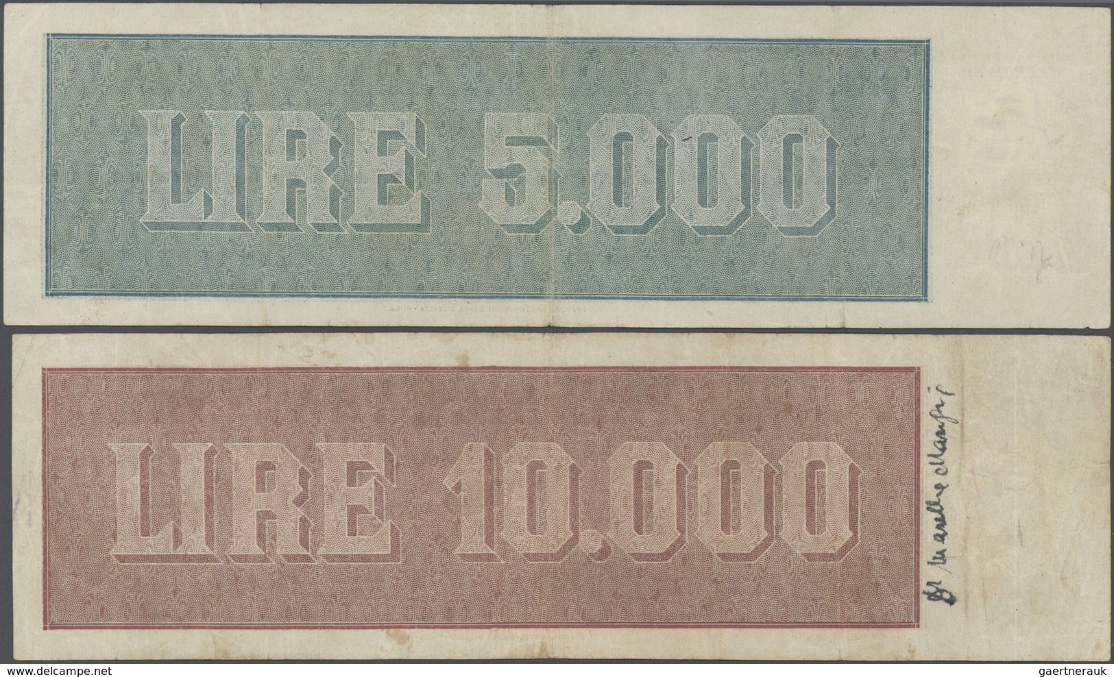 Italy / Italien: Set Of 2 Notes Containing 5000 Lire 1949 P. 86b, Bi764 (F) And 10.000 Lire 1947 P. - Andere & Zonder Classificatie