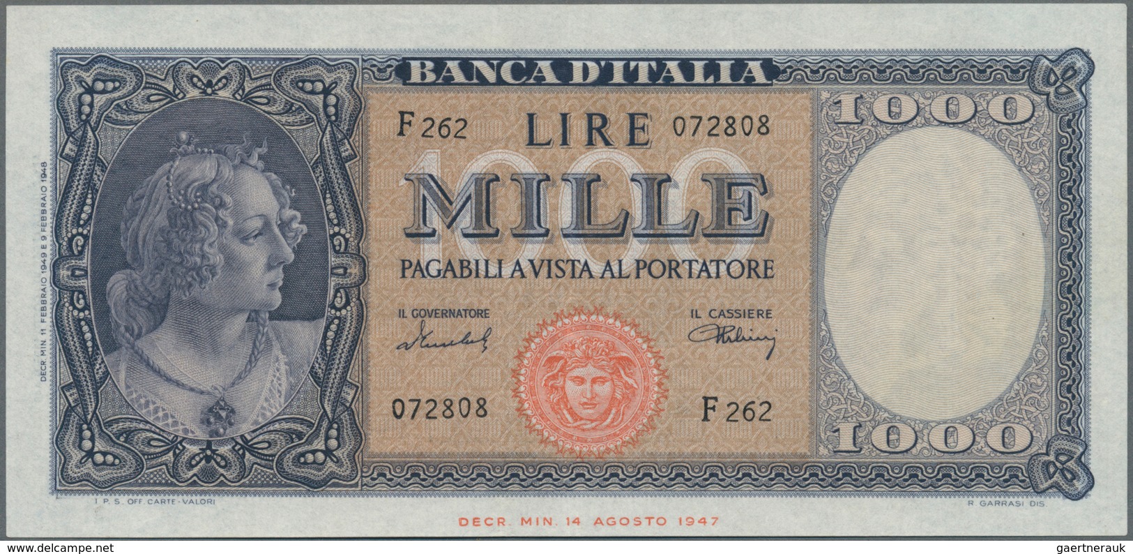 Italy / Italien: 1000 Lire 1961 P. 83, Crisp Original Paper, No Holes Or Tears, Handling In Paper, O - Andere & Zonder Classificatie