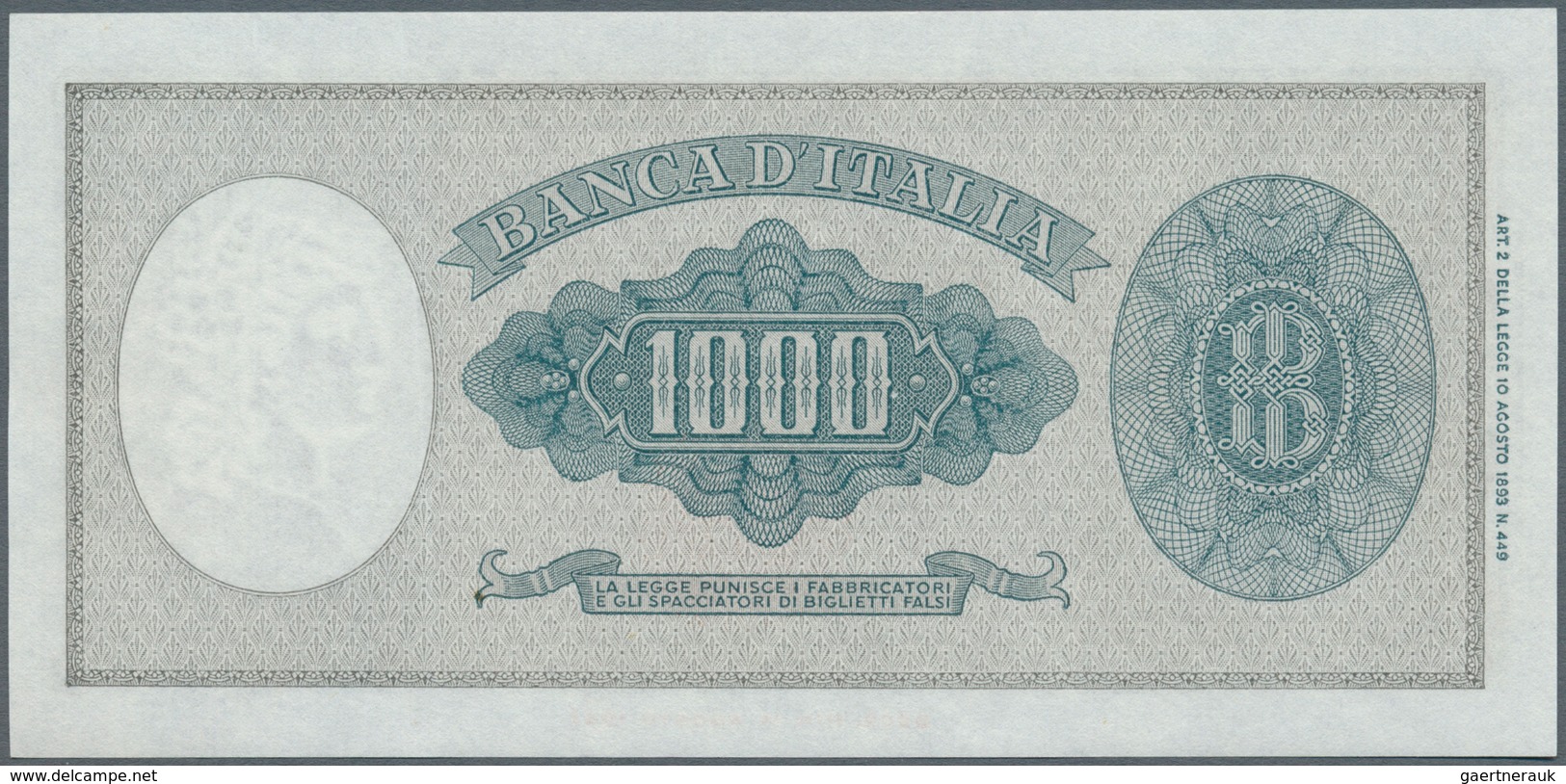 Italy / Italien: Set Of 2 CONSECUTIVE Notes 1000 Lire 1949 P. 88b, Numbers 088289, 088290 With Only - Otros & Sin Clasificación