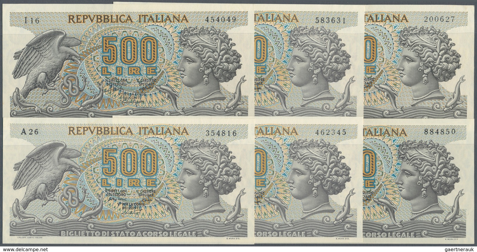 Italy / Italien: Set Of 6 Pcs 500 Lire 1970/75/67/66, All With Strong Paper, Original Colors, Center - Andere & Zonder Classificatie