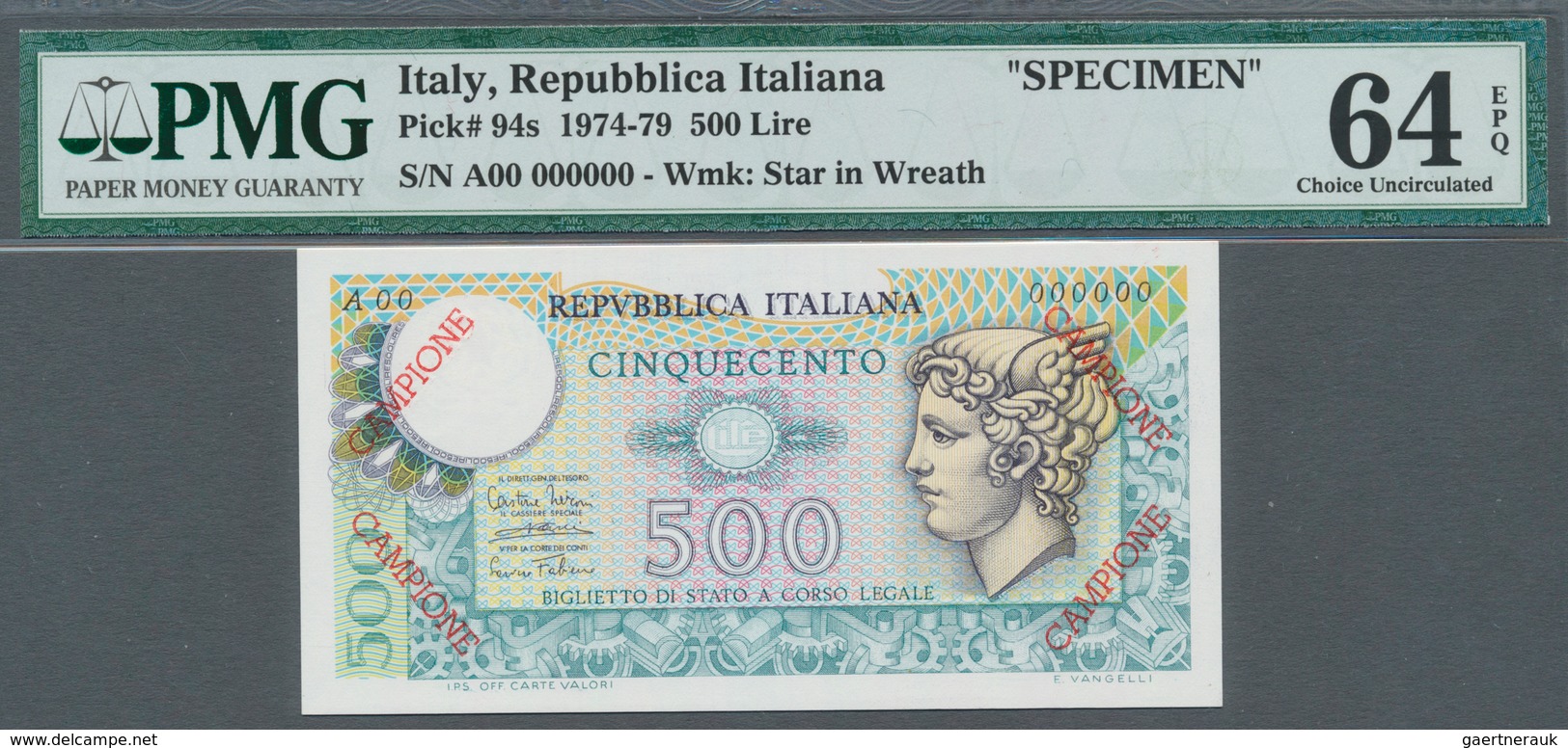 Italy / Italien: 500 Lire 1974 Specimen P. 94s, In Condition: PMG Graded 64 Choice UNC EPQ. - Sonstige & Ohne Zuordnung