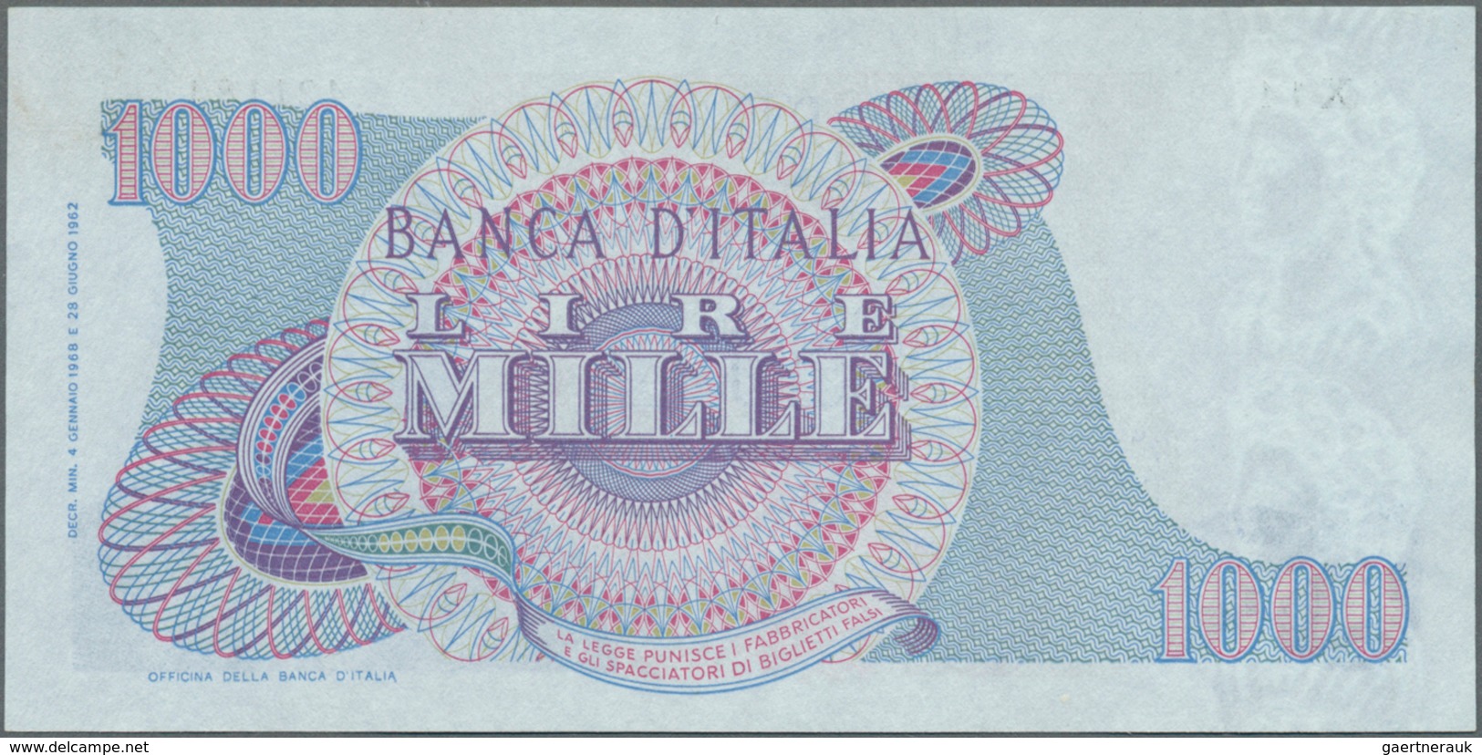 Italy / Italien: 1000 Lire 1968 Replacement Letter "X" P. 96e, Pressed But Still Very Strong Paper A - Andere & Zonder Classificatie