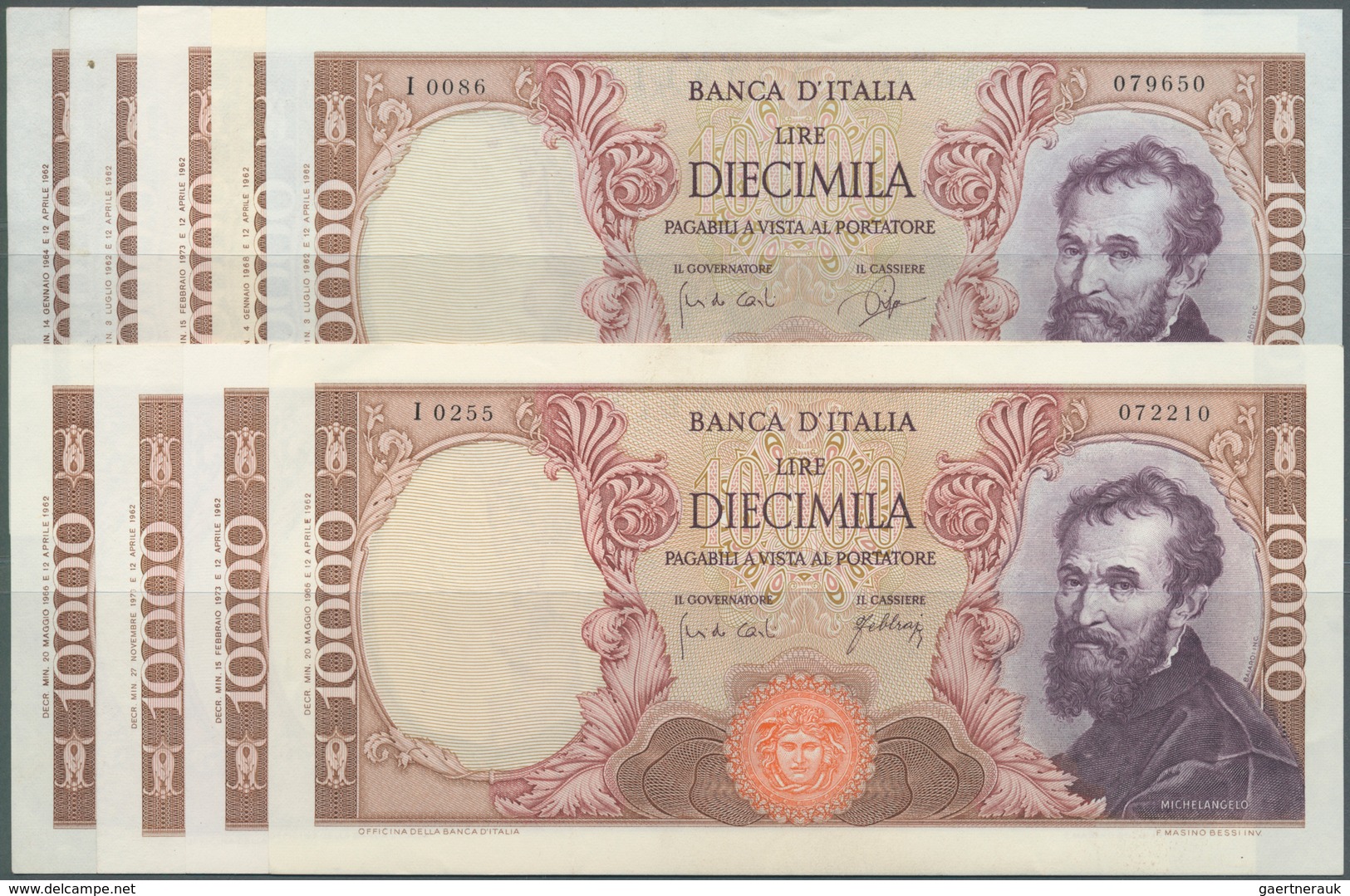 Italy / Italien: Set Of 9 Notes 10.000 Lire 1966, 1973, 1964, 1968, All In Similar Condition, With L - Sonstige & Ohne Zuordnung