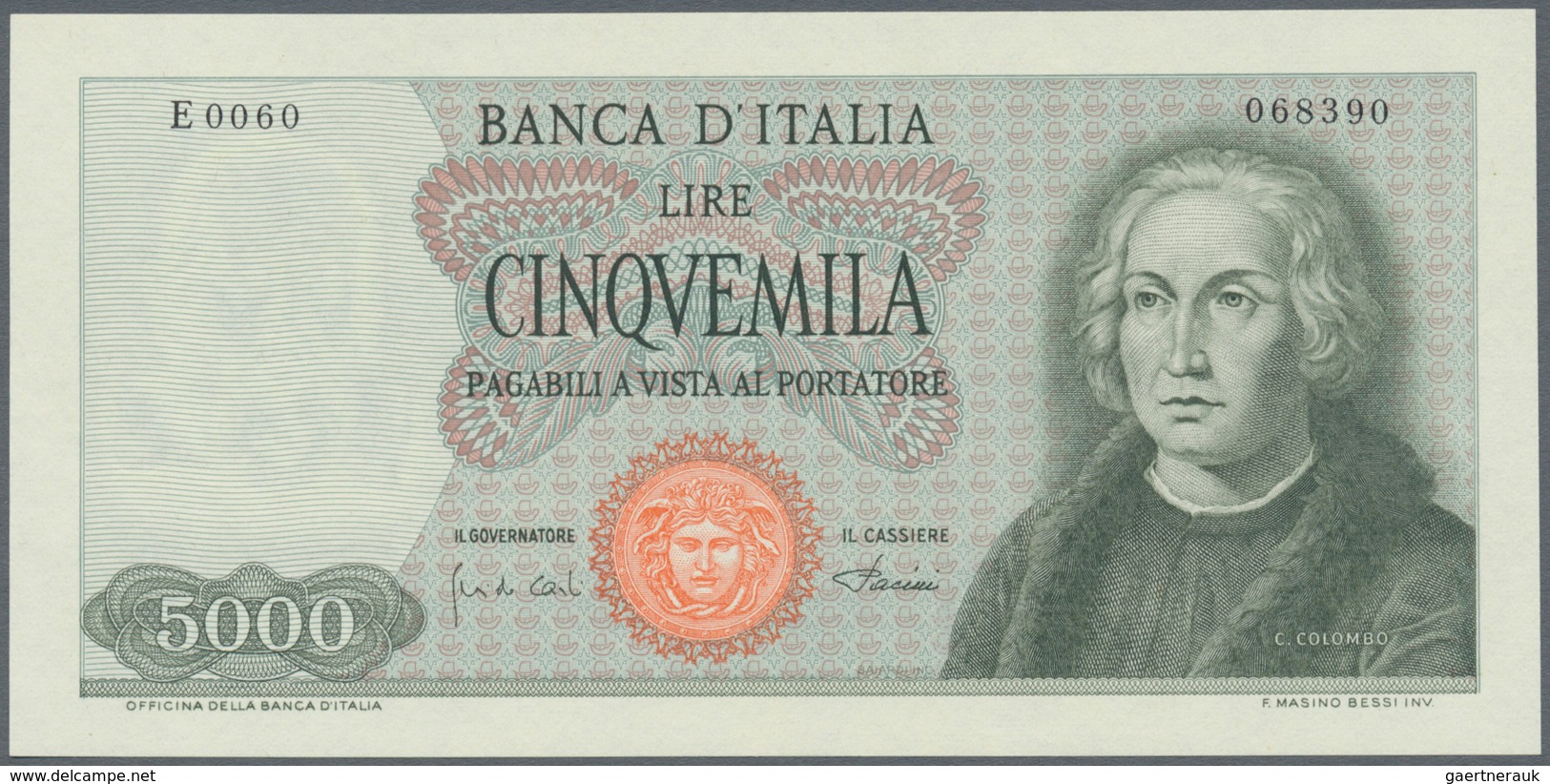 Italy / Italien: 5000 Lire 1968 P. 98b With Light And Hard To See Center Bend, No Folds, No Holes Or - Andere & Zonder Classificatie
