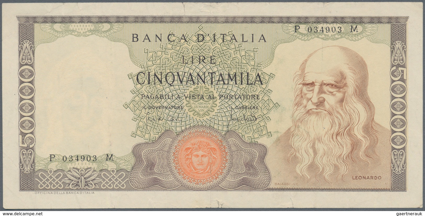 Italy / Italien: 50.000 Lire 1970 P. 99b Leonardo Da Vinci, S/N #P034903M, Pressed, Used With Some L - Sonstige & Ohne Zuordnung