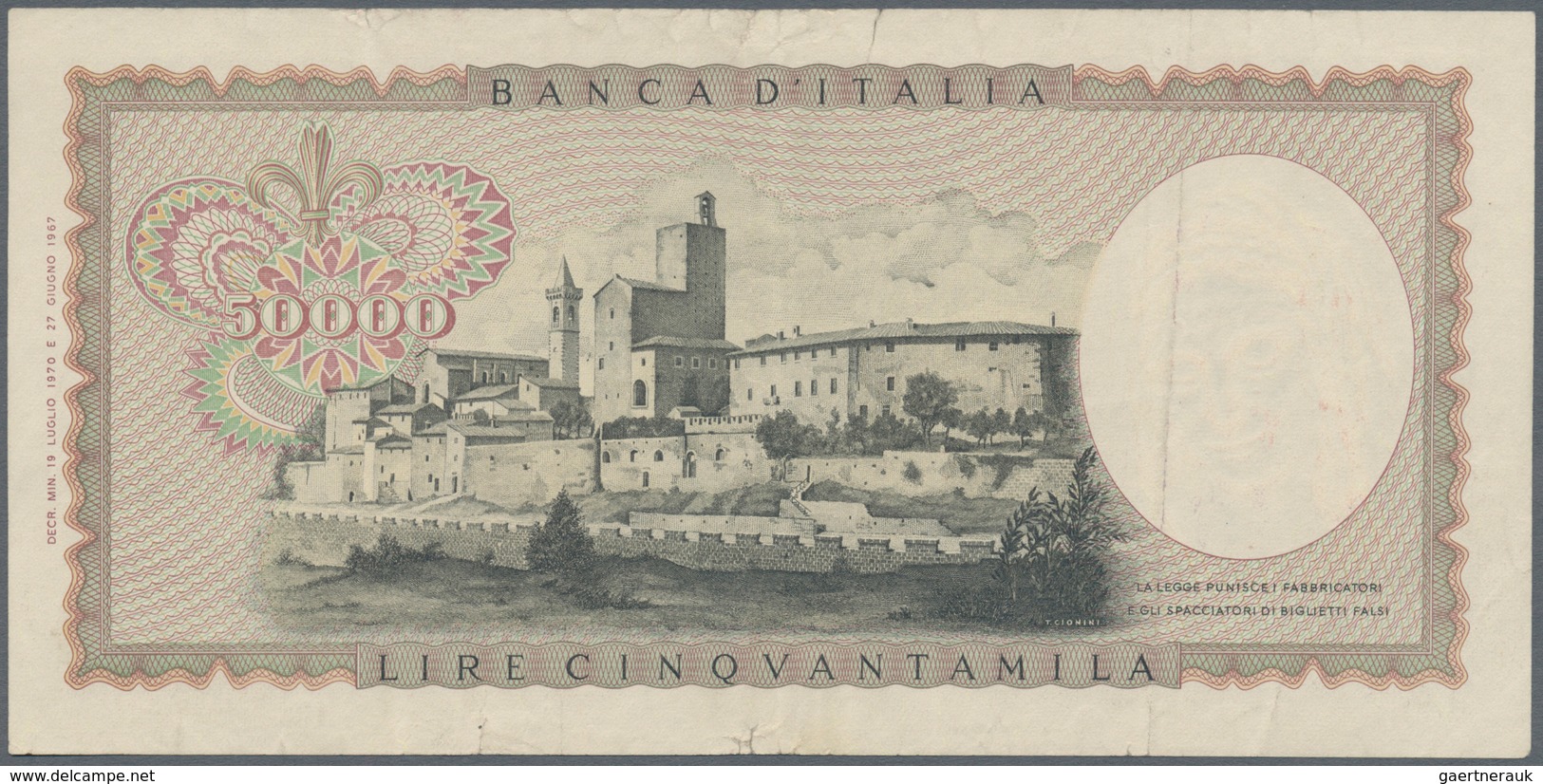 Italy / Italien: 50.000 Lire 1970 P. 99b Leonardo Da Vinci, S/N #P034903M, Pressed, Used With Some L - Sonstige & Ohne Zuordnung