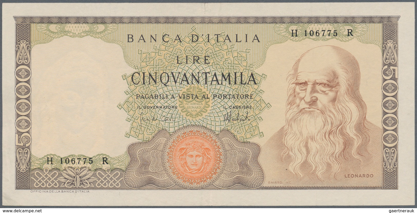 Italy / Italien: 50.000 Lire 1974 P. 99c Leonardo Da Vinci, S/N #H106775r, Used With Some Light Vert - Andere & Zonder Classificatie