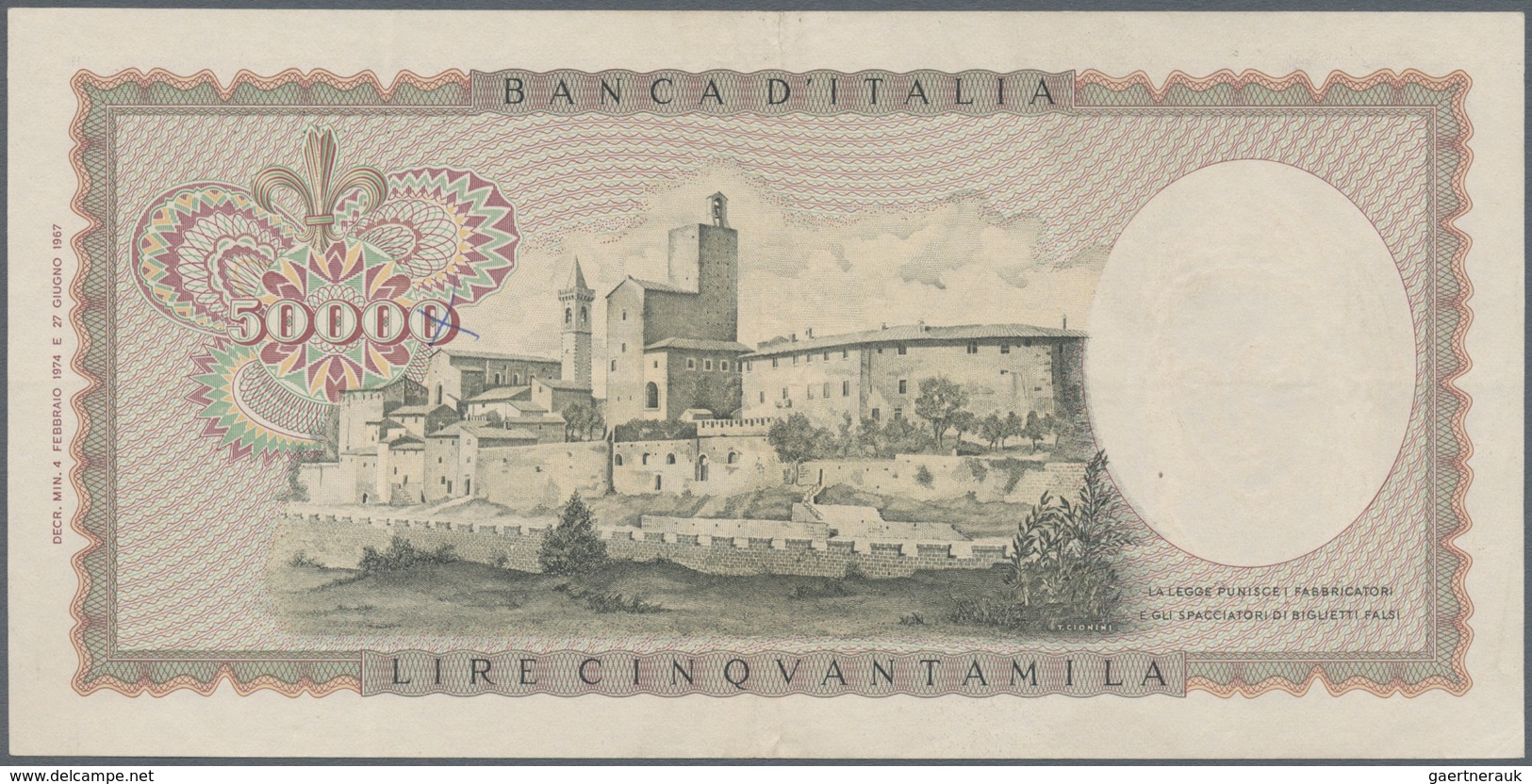 Italy / Italien: 50.000 Lire 1974 P. 99c Leonardo Da Vinci, S/N #H106775r, Used With Some Light Vert - Andere & Zonder Classificatie