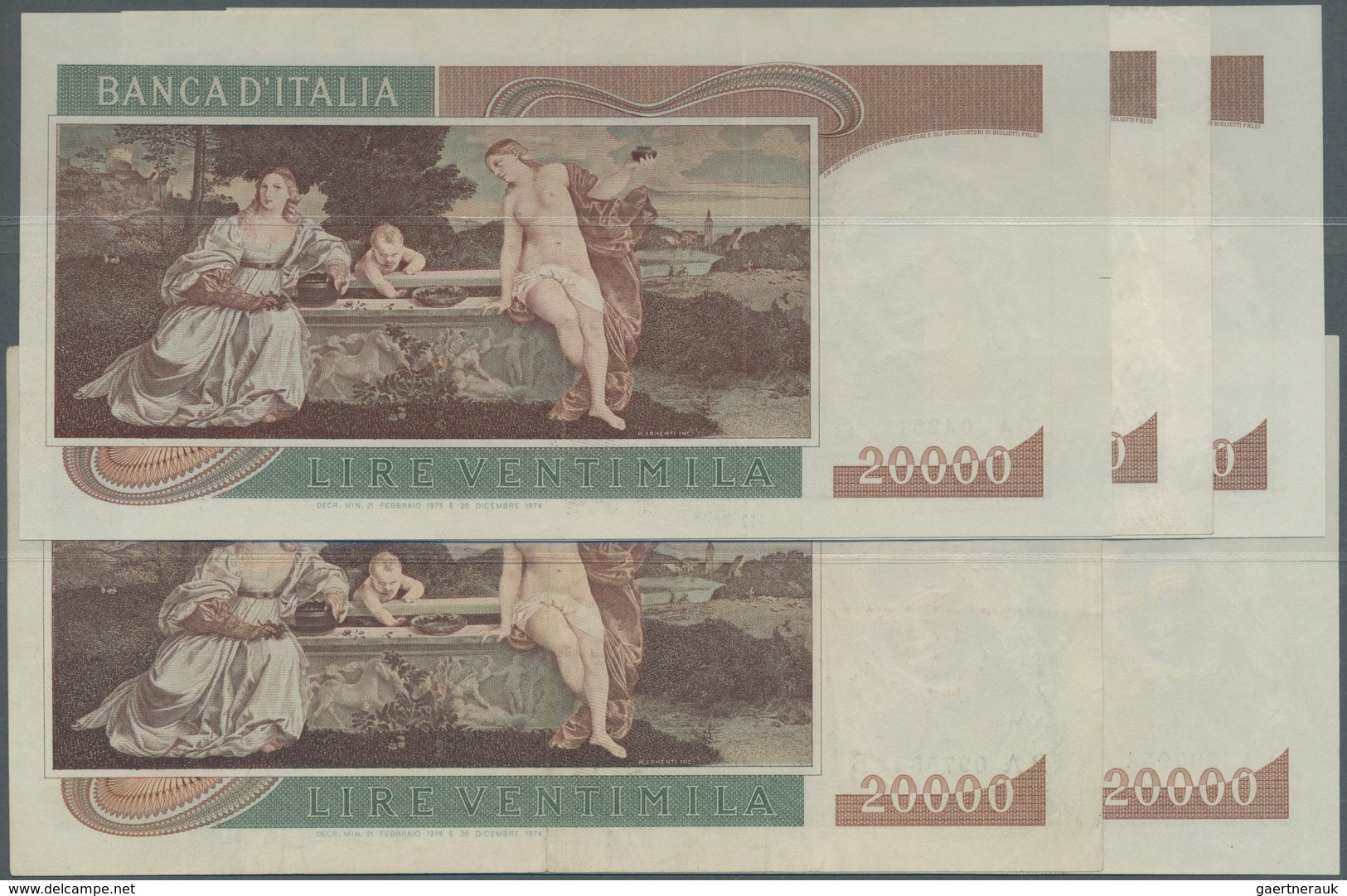 Italy / Italien: Set Of 5 Notes 20.000 Lire 1974 P. 104, All Notes Without Strong Traces Of Usage Bu - Andere & Zonder Classificatie