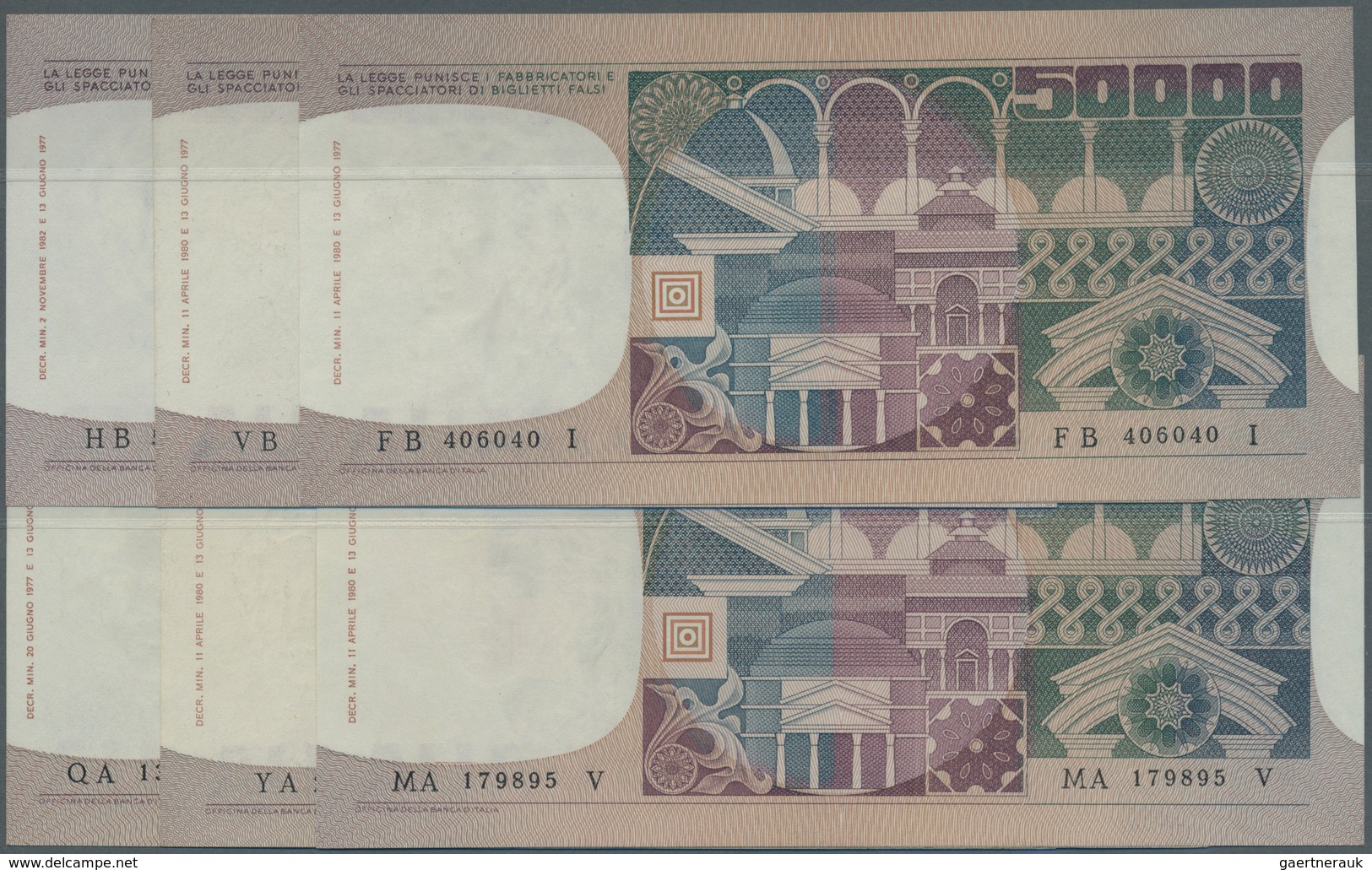 Italy / Italien: Set Of 6 Notes 50.000 Lire 1976-84 P. 107, All Notes In Similar Condition With Only - Andere & Zonder Classificatie