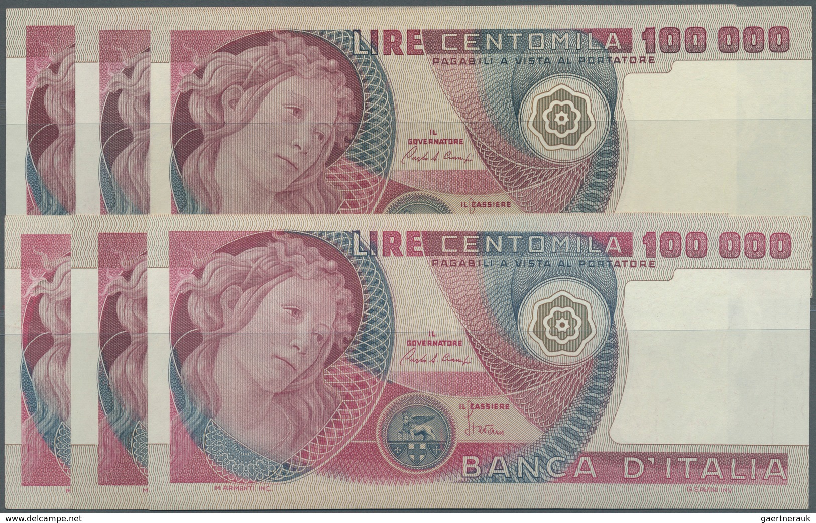 Italy / Italien: Set Of 6 Notes 100.000 Lire 1978-82 P. 108, All Notes In Similar Condition, With On - Andere & Zonder Classificatie