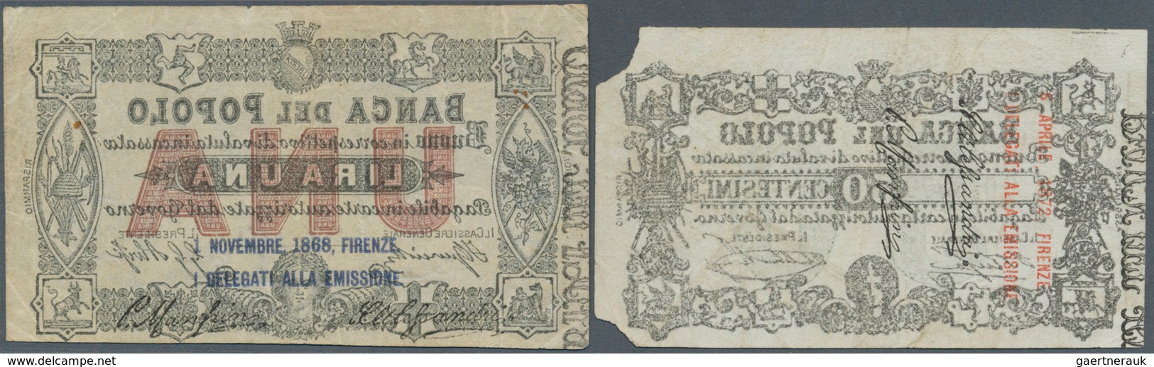Italy / Italien: Set Of 2 Notes Banca Del Popolo 50 Centesimi And 1 Lira 1866-1871 P. G26, G27, The - Sonstige & Ohne Zuordnung