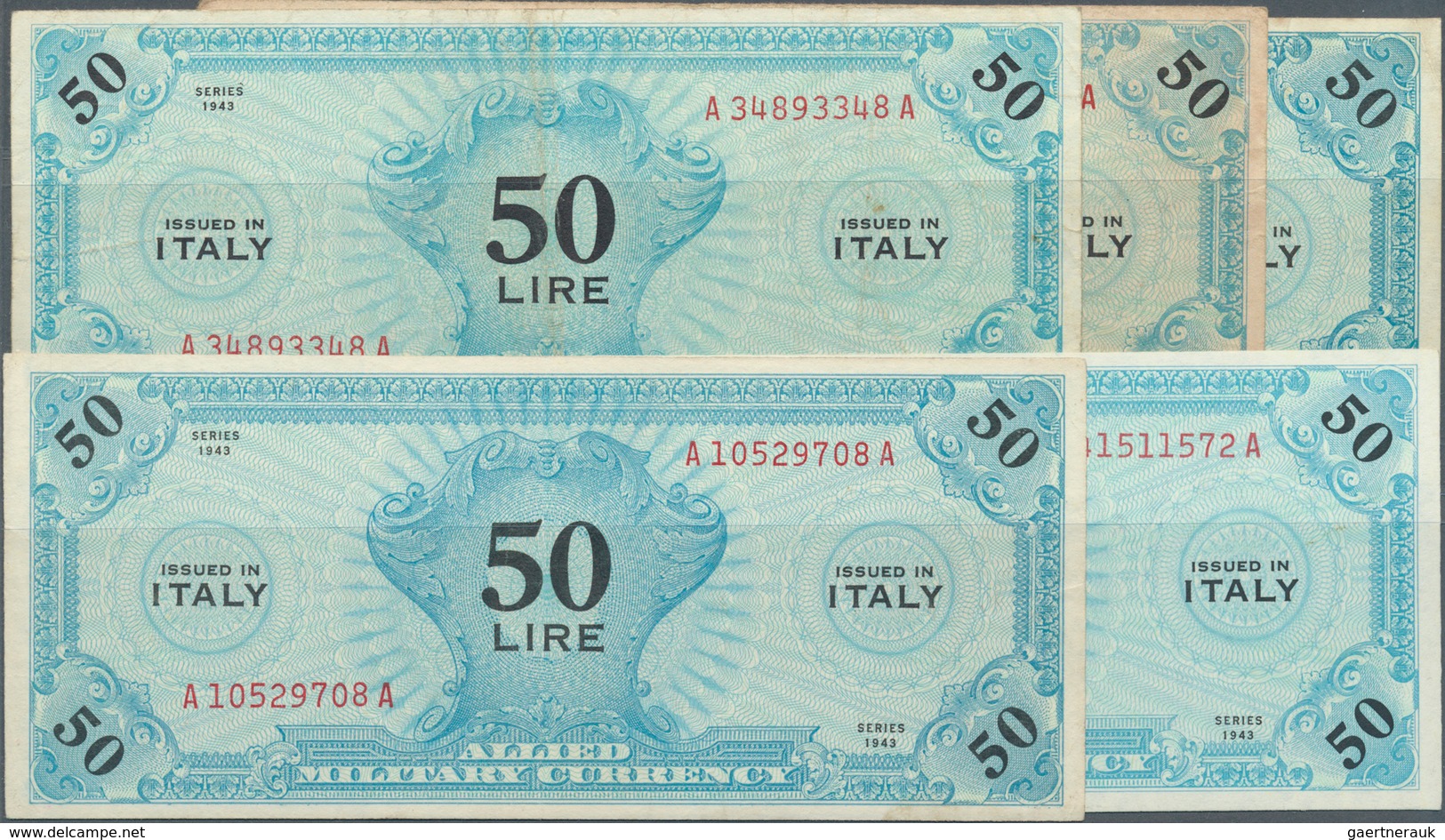 Italy / Italien: Set Of 5 Notes Allied Military Currency 50 Lire 1943 P. M14, In Condition: 2x F, 2x - Sonstige & Ohne Zuordnung