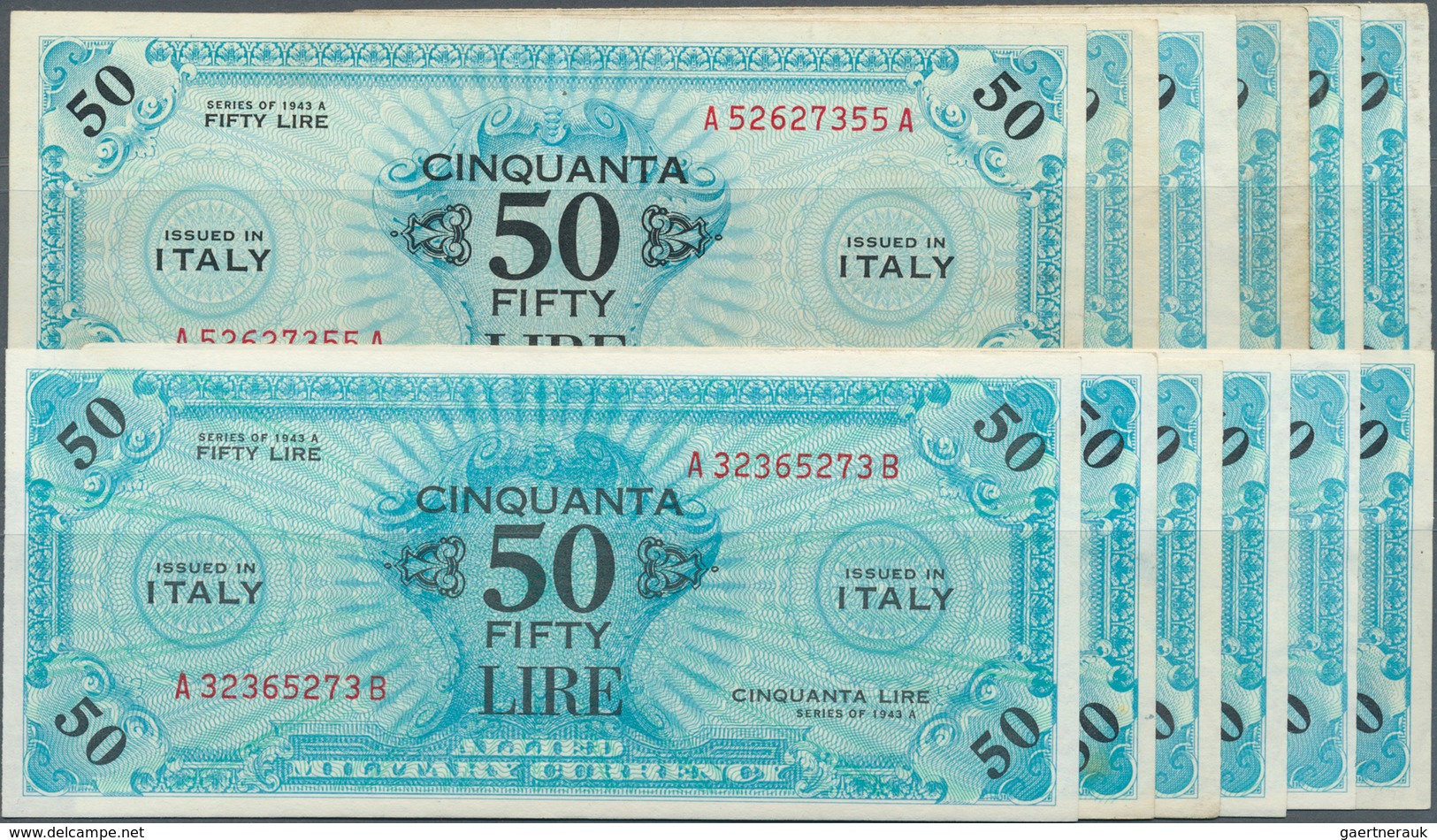 Italy / Italien: Larger Lot Of 13 Notes Allied Military Currency 50 Lire 1943A P. M20, In Conditions - Andere & Zonder Classificatie