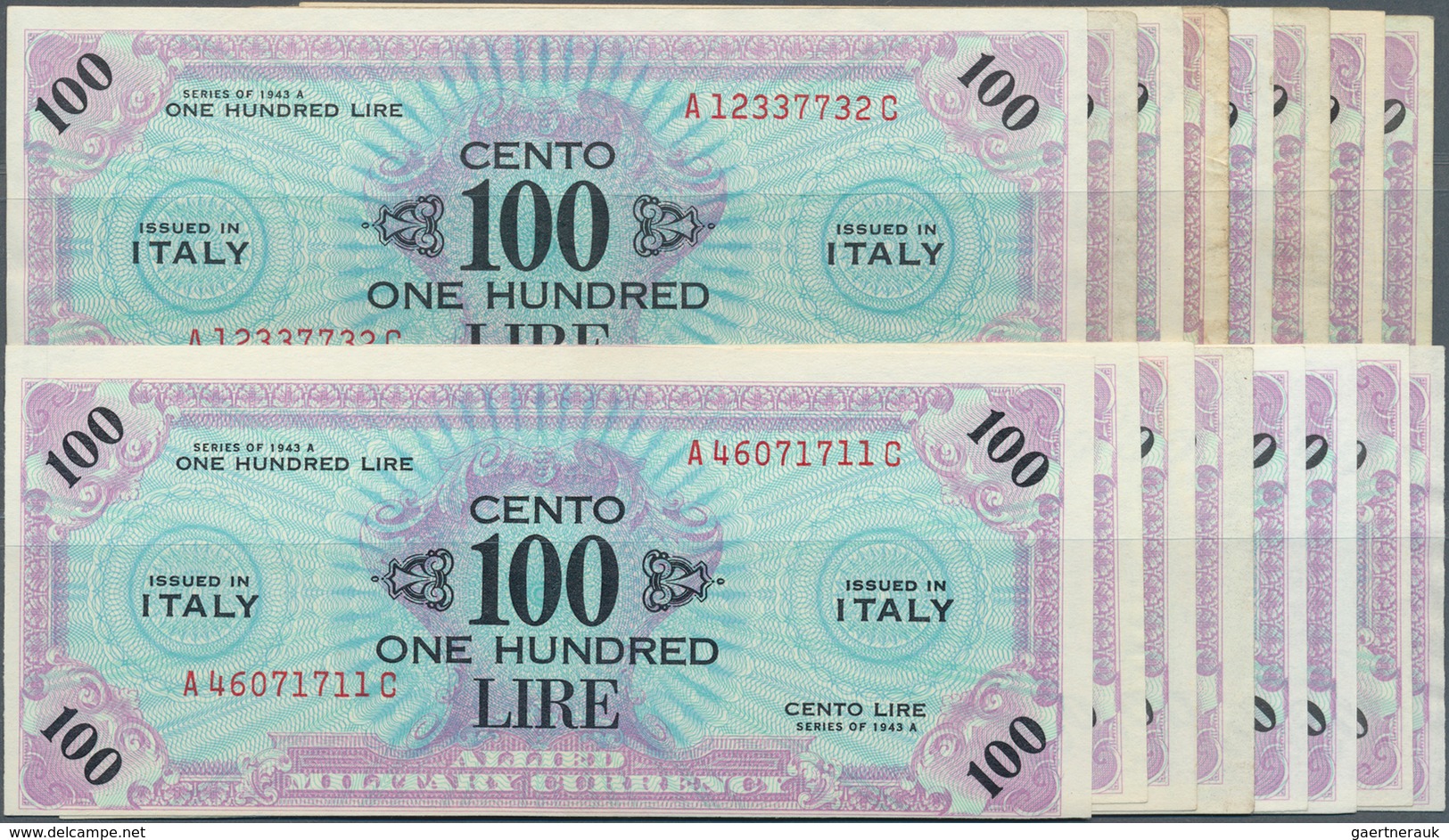 Italy / Italien: Set Of 16 Notes Allied Milirary Curreny 100 Lire 1943A P. M21 In Conditions: 5x XF+ - Andere & Zonder Classificatie