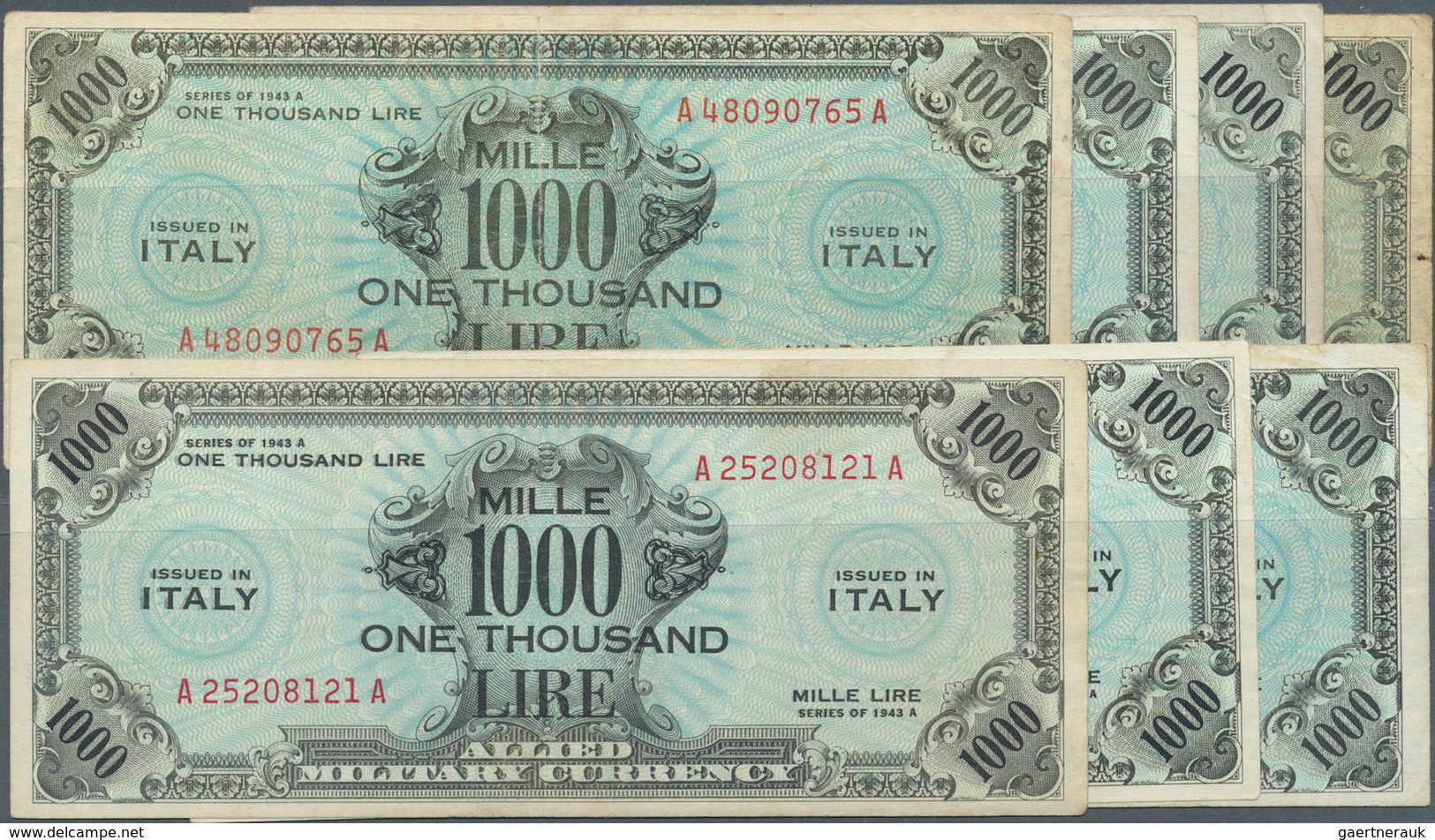 Italy / Italien: Set Of 7 Notes Allied Military Currency 1000 Lire 1943A P. M23, In Conditions: 6x V - Andere & Zonder Classificatie