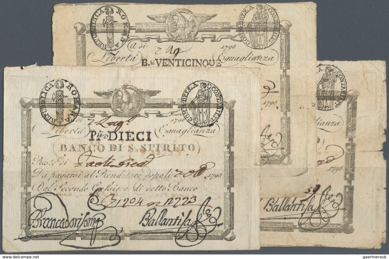 Italy / Italien: Set Of 3 Notes "Banco Di Spirito" 25 & 50 Bhi. And 10 Paoli P. S521, S523, S525, Al - Autres & Non Classés