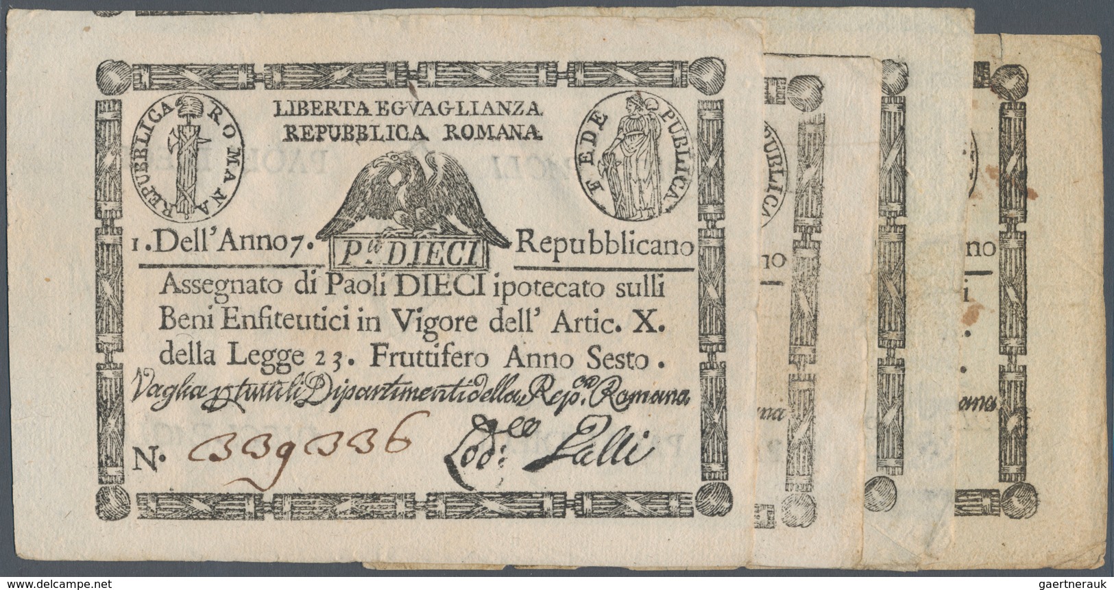 Italy / Italien: Set Of 4 Notes 10 Paoli 1798 P. S540b, C, D, One In XF, 2x VF- To VF And 1x F-, Nic - Andere & Zonder Classificatie