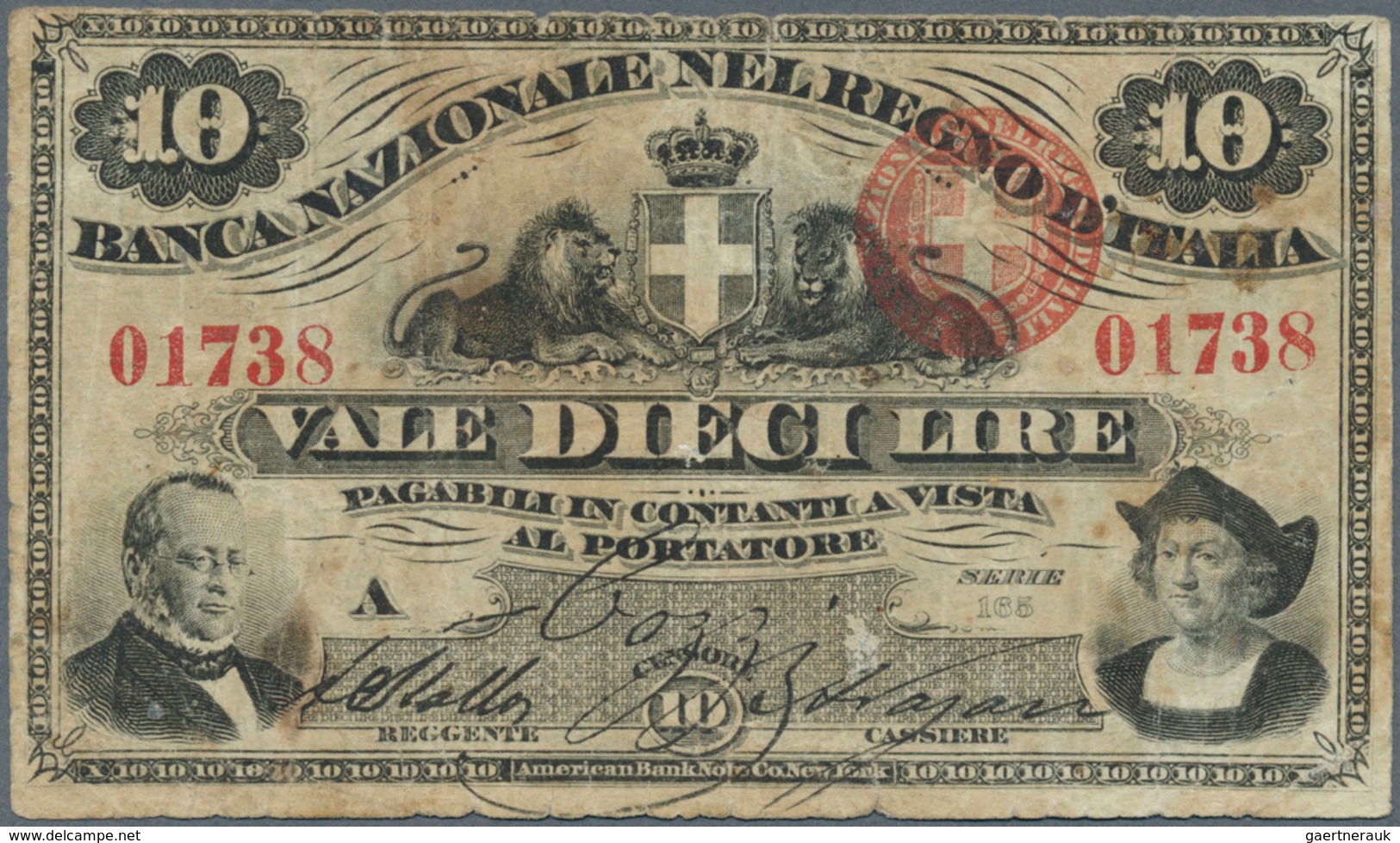 Italy / Italien: Banca Nazionale Nel Regno D'Italia 10 Lire 1866 P. S736, Used With Folds And Crease - Sonstige & Ohne Zuordnung