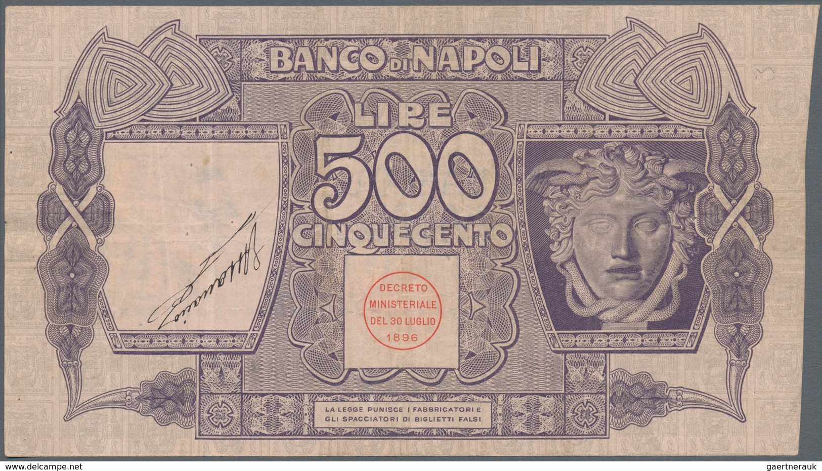 Italy / Italien: 500 Lire 1919 "Banco Di Napoli" P. S858, Used With Light Folds In Paper, Probably P - Sonstige & Ohne Zuordnung
