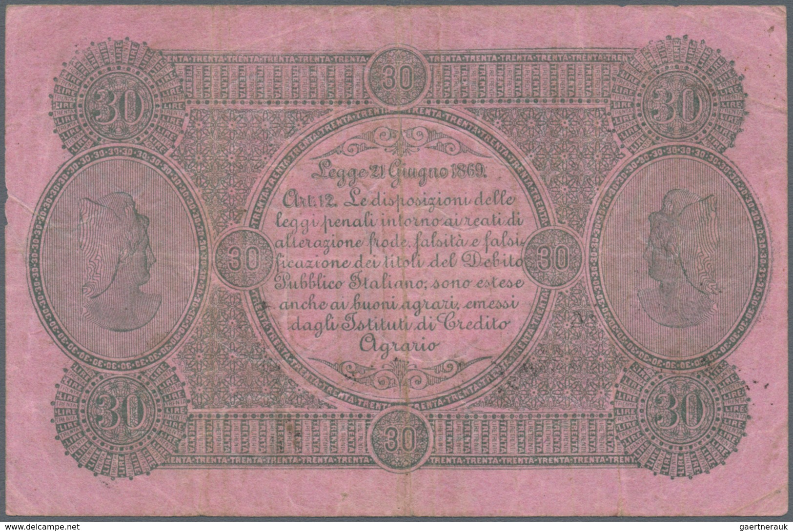 Italy / Italien: Set Of 2 Notes Containing "Credito Agricolo Industriale Sardo" 30 Lire 1874 P. S925 - Andere & Zonder Classificatie