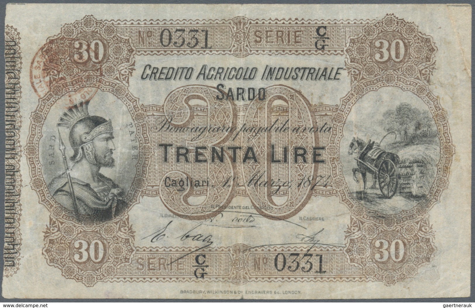 Italy / Italien: Set Of 2 Notes Containing "Credito Agricolo Industriale Sardo" 30 Lire 1874 P. S925 - Sonstige & Ohne Zuordnung