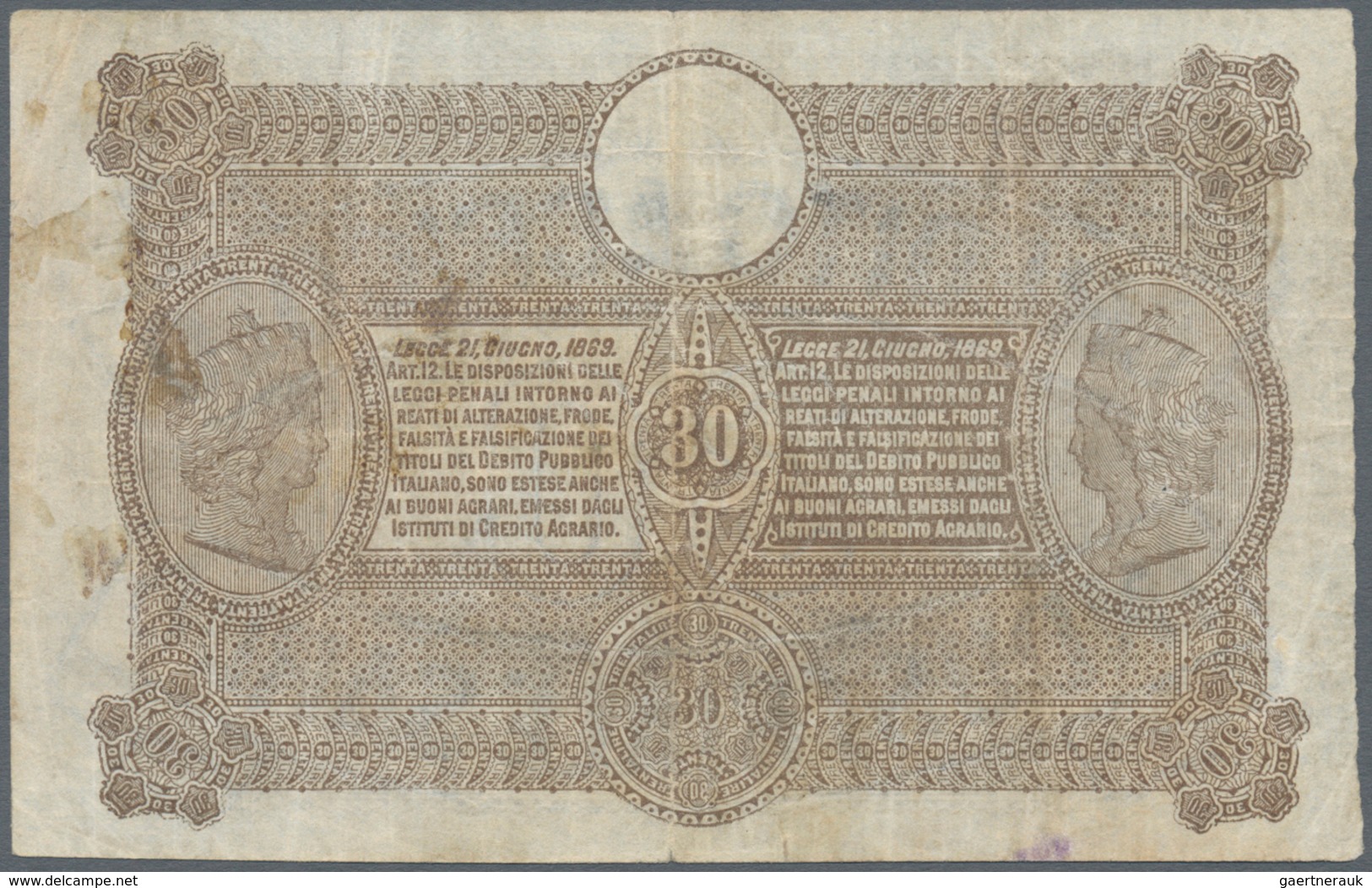 Italy / Italien: Set Of 2 Notes Containing "Credito Agricolo Industriale Sardo" 30 Lire 1874 P. S925 - Sonstige & Ohne Zuordnung