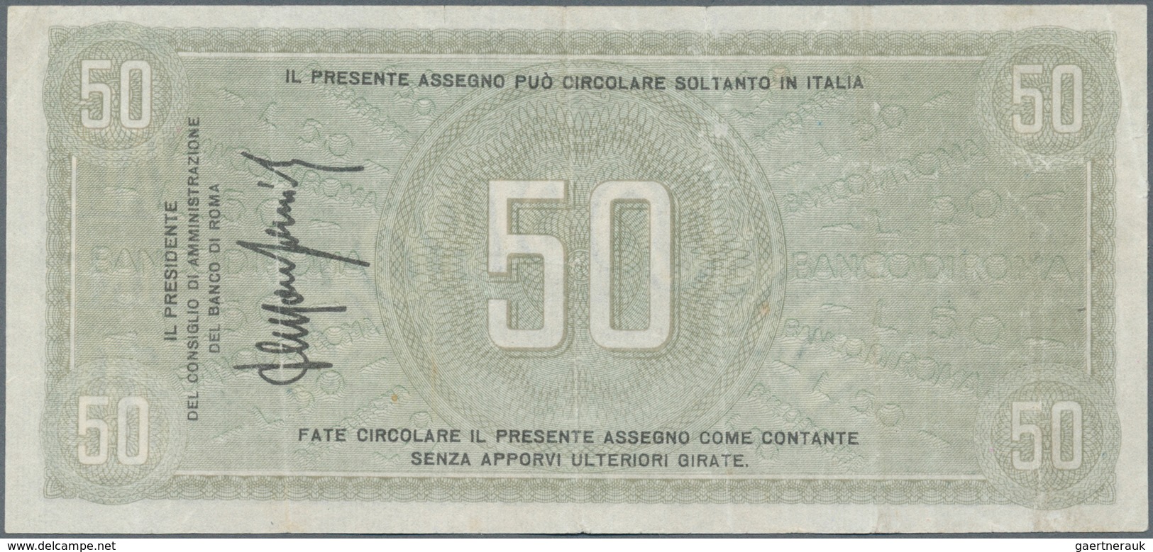 Italy / Italien: Rare Assignat "Il Banco Di Roma" 50 Lire 1944 With Watermark On Security Paper, Lig - Andere & Zonder Classificatie